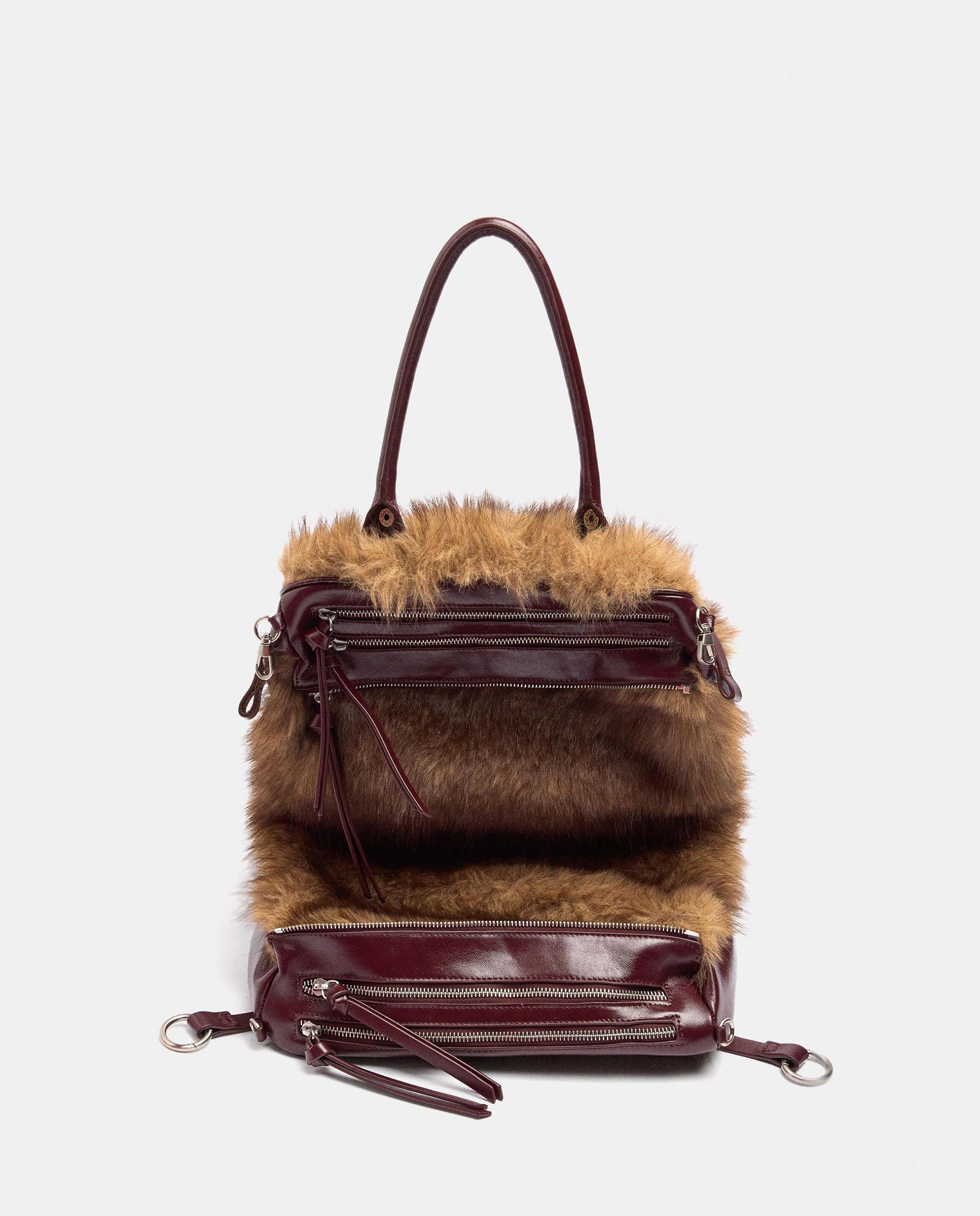 Bolso de mano con pelito y cierre de cremallera en liso - Parfois - Marrón Marrón-5