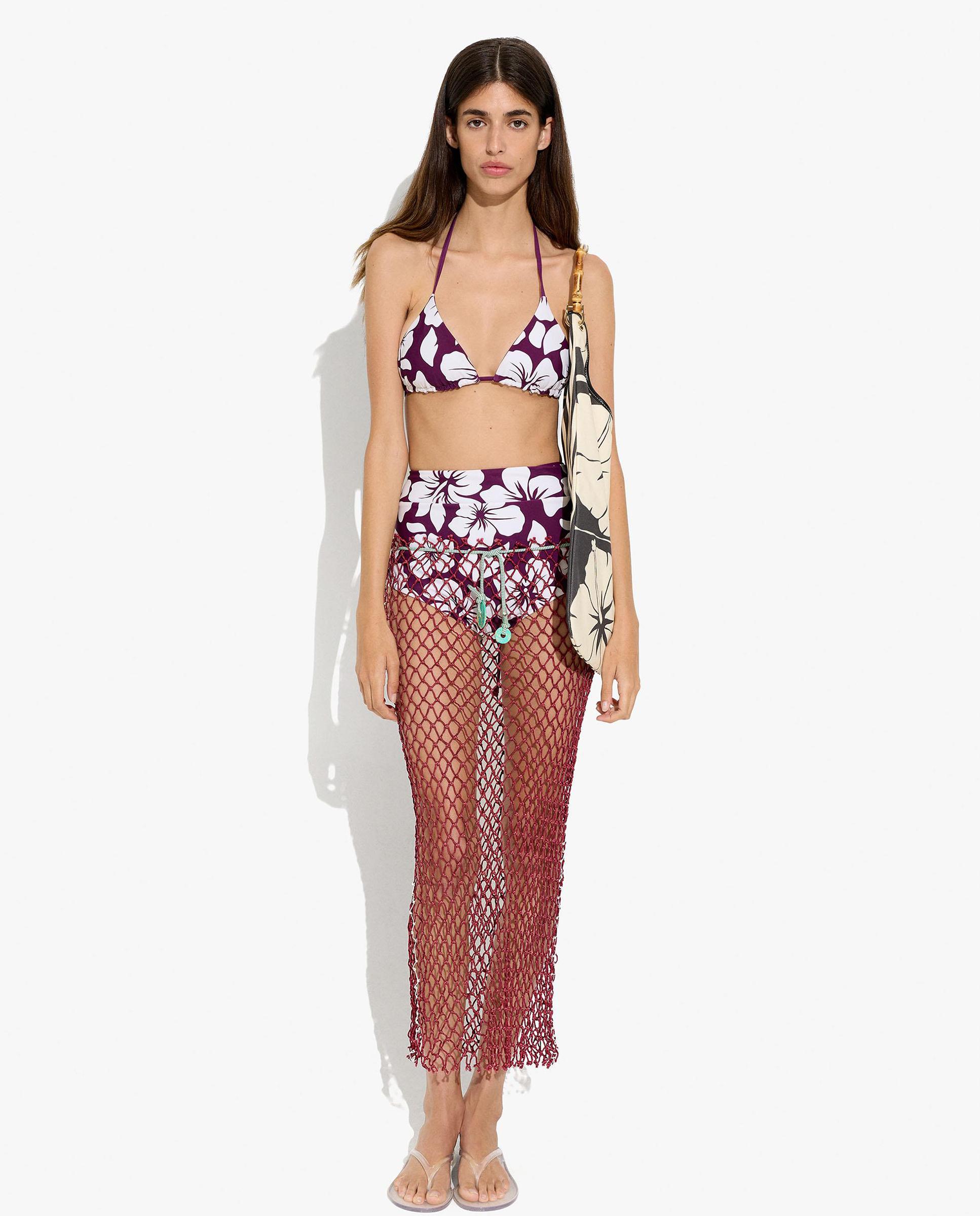 Falda midi de red abierta con cordón en cintura ajustable - Parfois - Burdeos Burdeos-1
