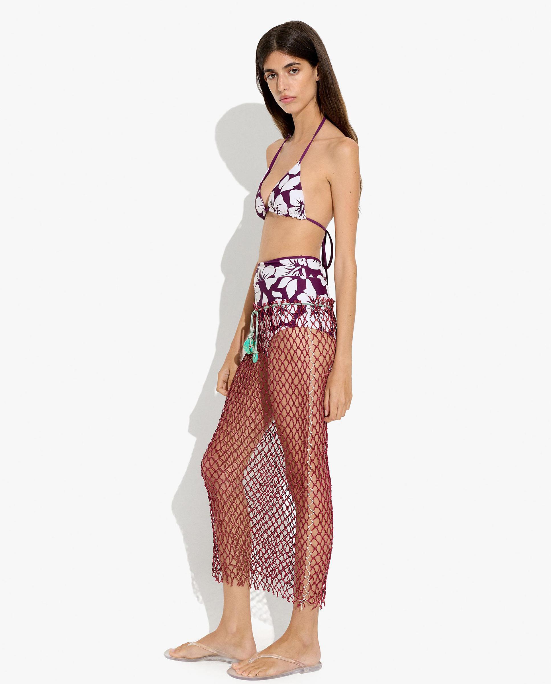 Falda midi de red abierta con cordón en cintura ajustable - Parfois - Burdeos Burdeos-4