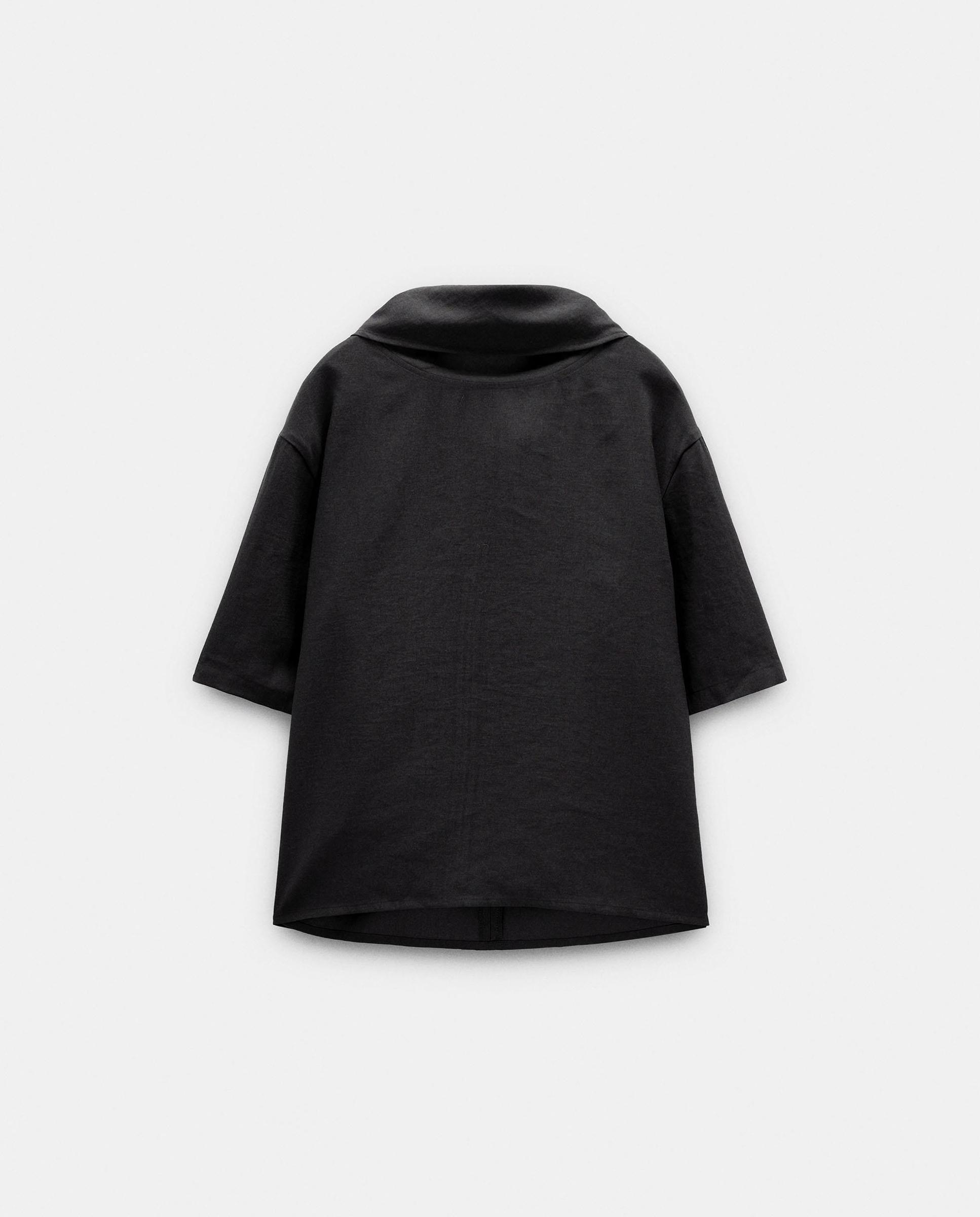 Blusa de mujer de manga corta con cuello alto drapeado - Parfois - Negro Negro-7