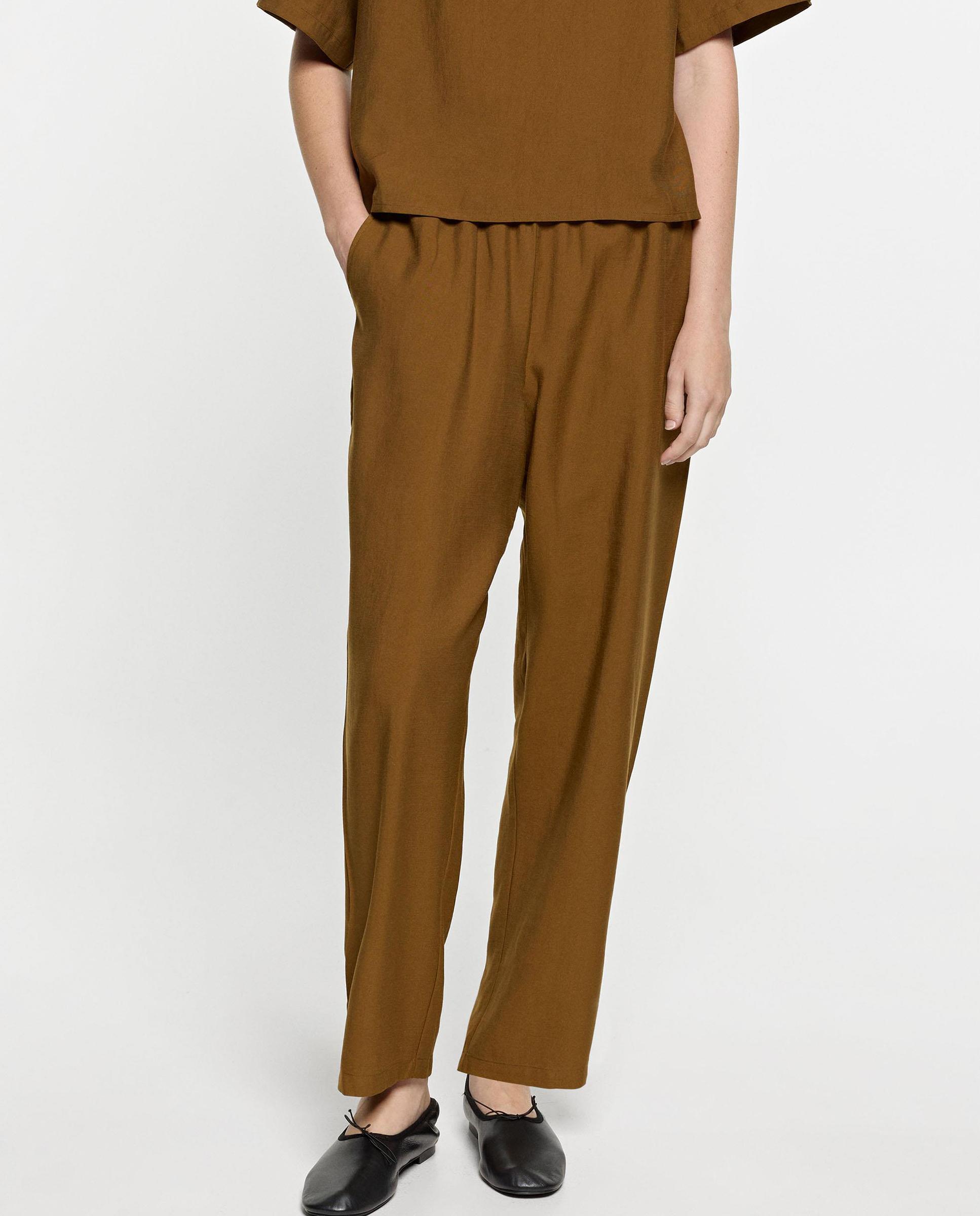 Pantalones anchos de mujer con cintura elástica en liso - Parfois - Camel Camel-2