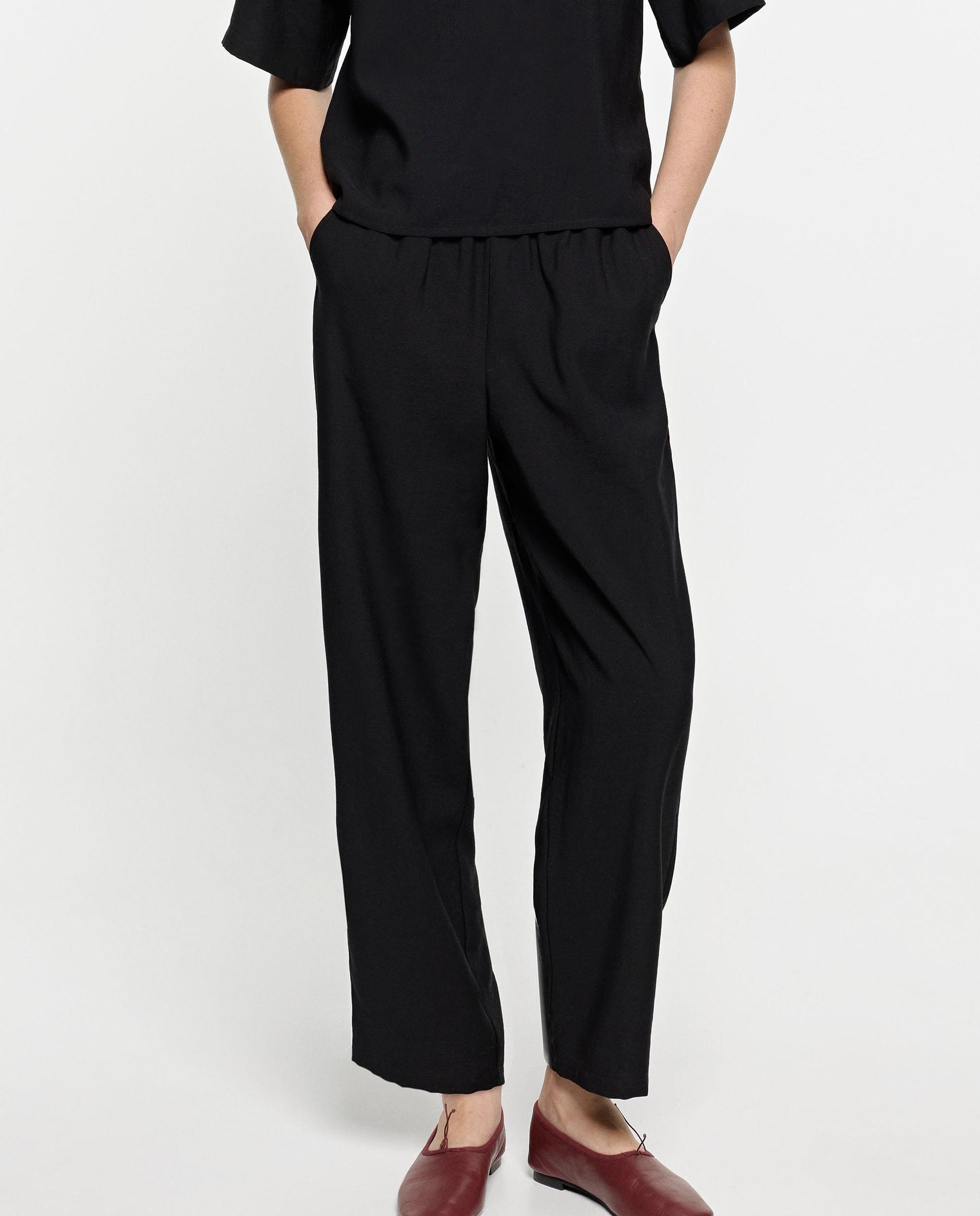 Pantalones anchos de mujer con cintura elástica en liso - Parfois - Negro Negro-2