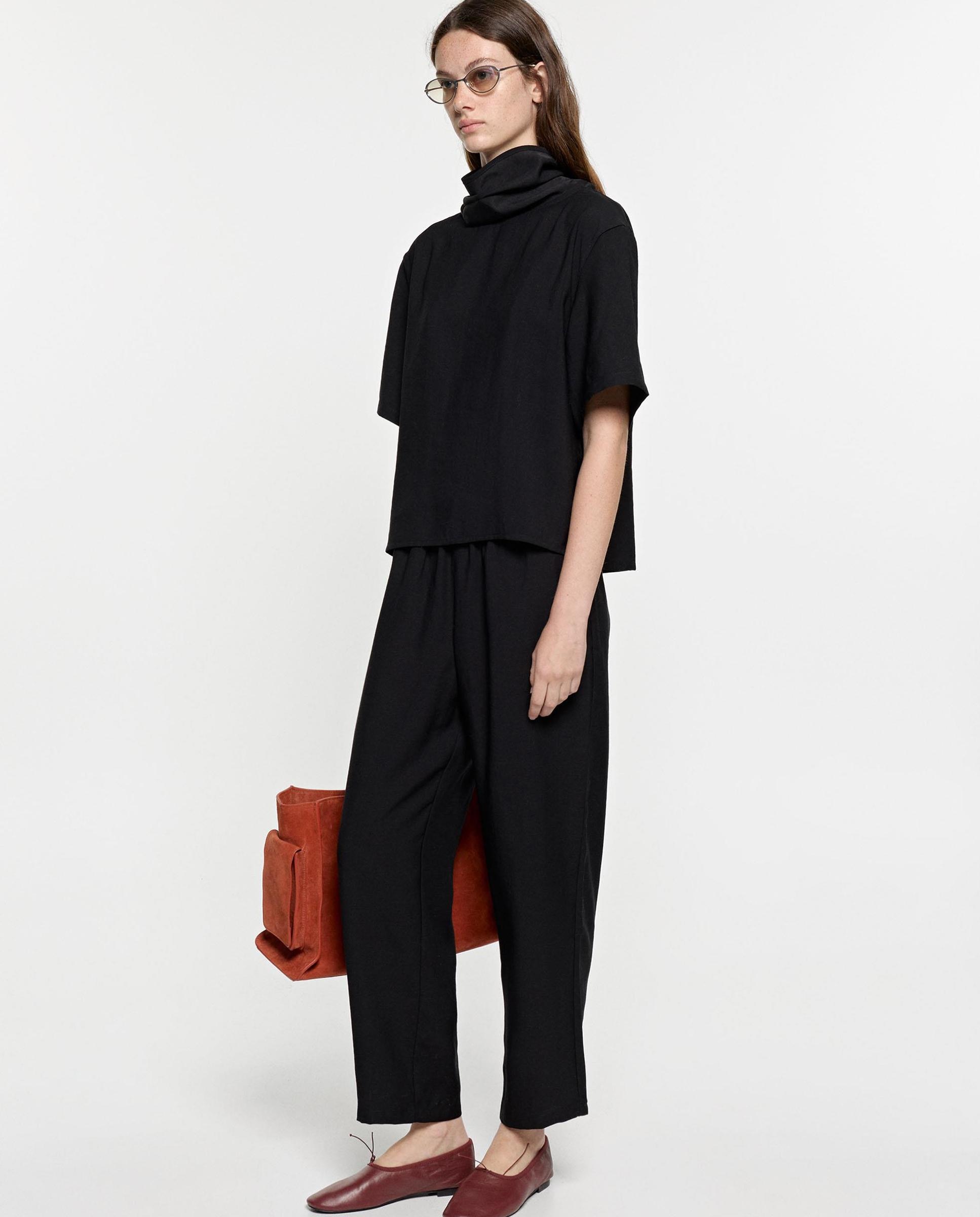 Pantalones anchos de mujer con cintura elástica en liso - Parfois - Negro Negro-5
