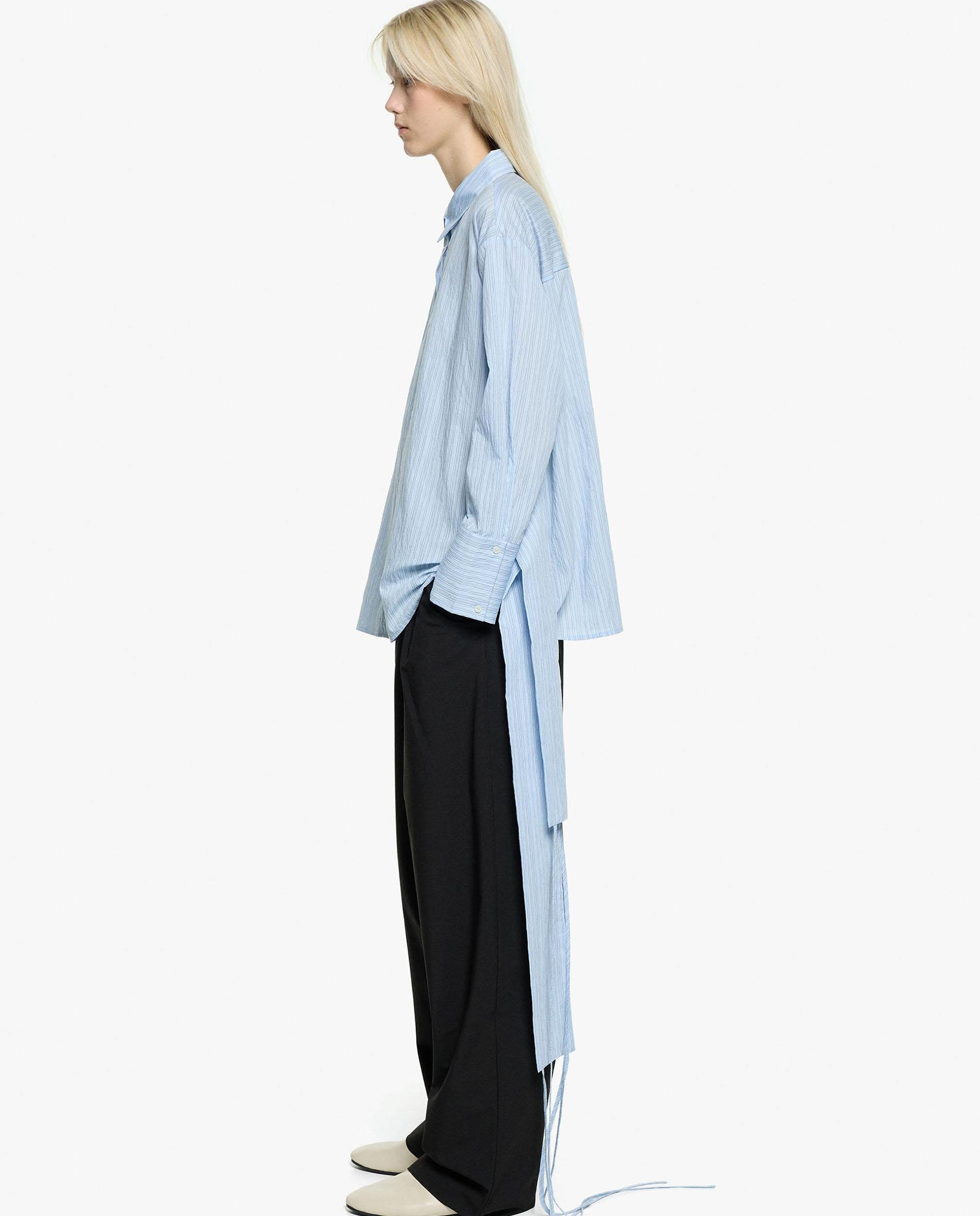 Imagen 3 de Camisa de mujer de manga larga con cinturón para ajustar y estampado de rayas diplomáticas - Parfois - Azul Azul