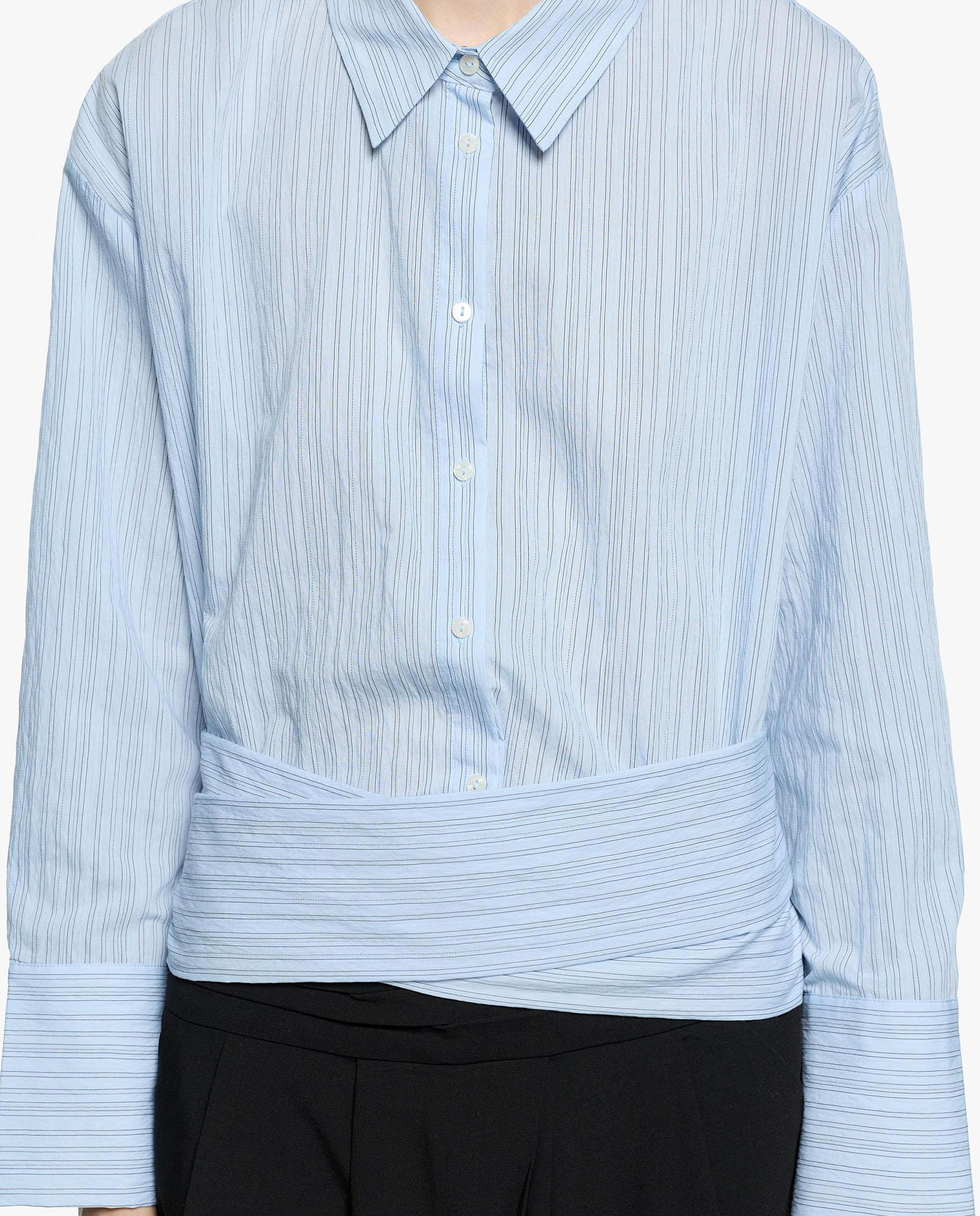 Imagen 4 de Camisa de mujer de manga larga con cinturón para ajustar y estampado de rayas diplomáticas - Parfois - Azul Azul