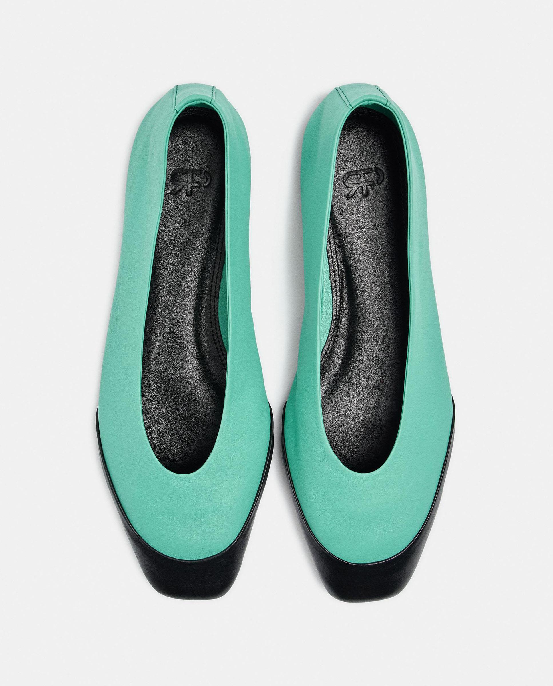 Bailarinas planas de mujer 100% piel con puntera a contraste - Parfois - Verde Agua Verde Agua-3