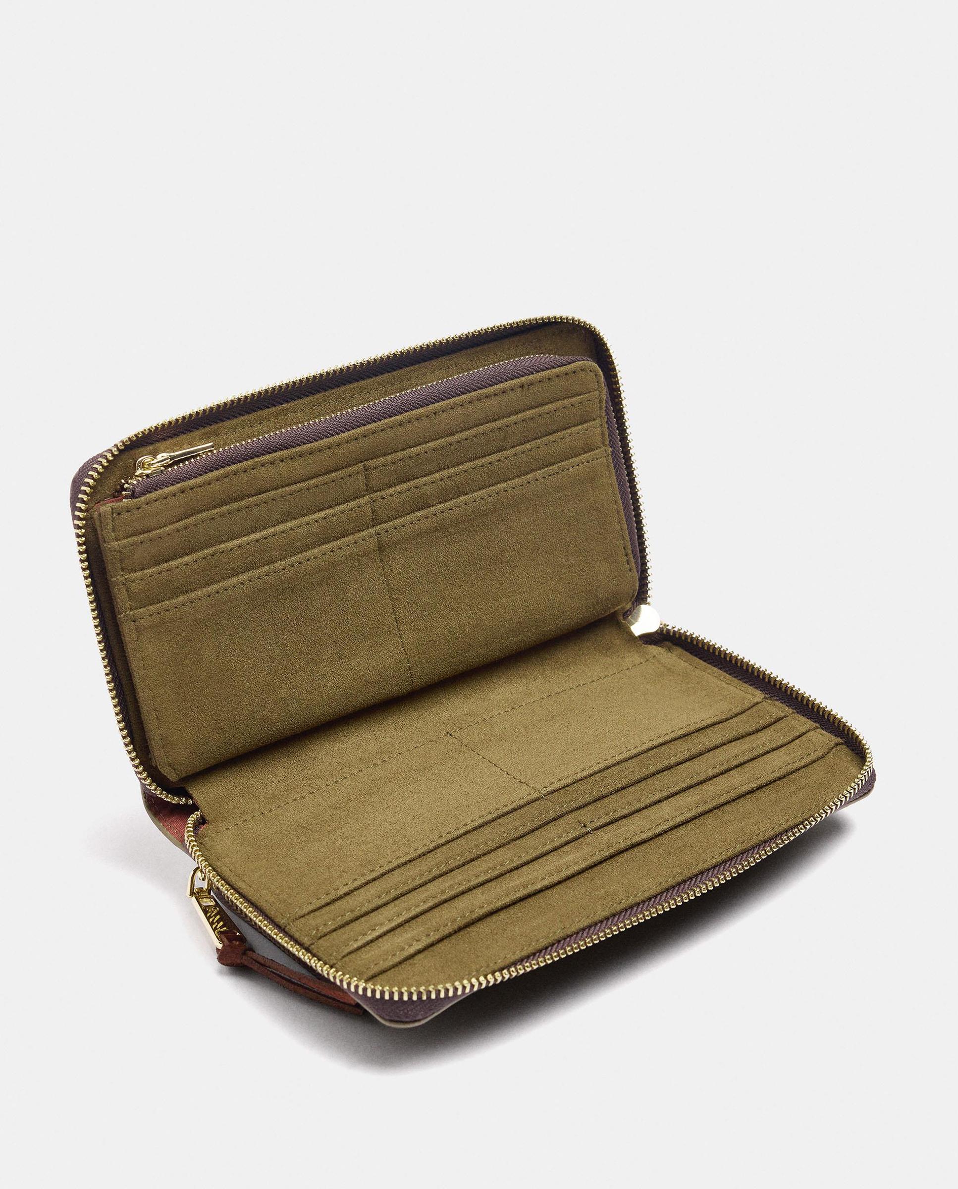 Cartera de mujer grande con varios compartimentos y cierre de cremallera con estmapado animal print - Parfois - Kaki Kaki-4