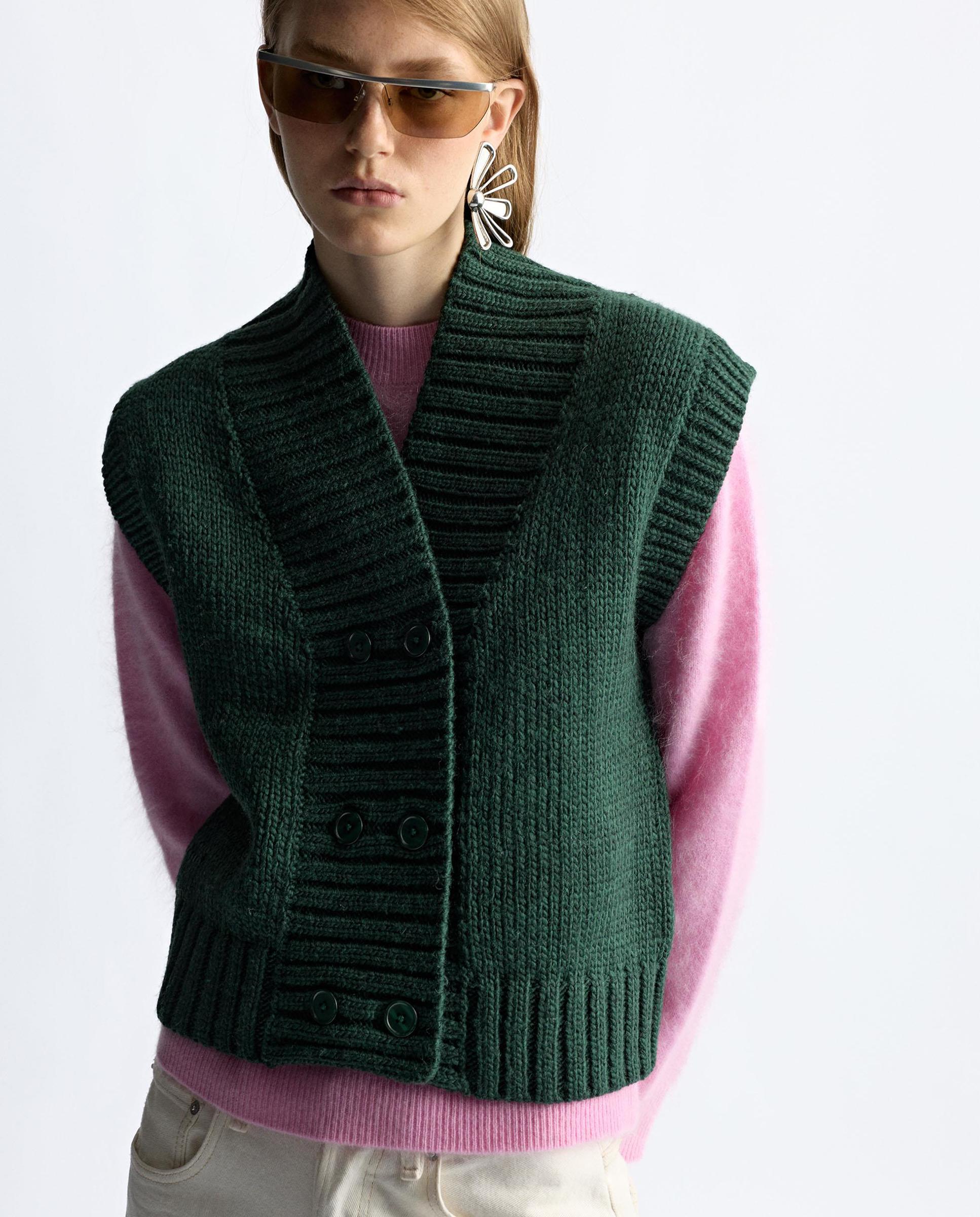 Chaleco de mujer de punto cruzado en liso - Parfois - Verde Verde-1