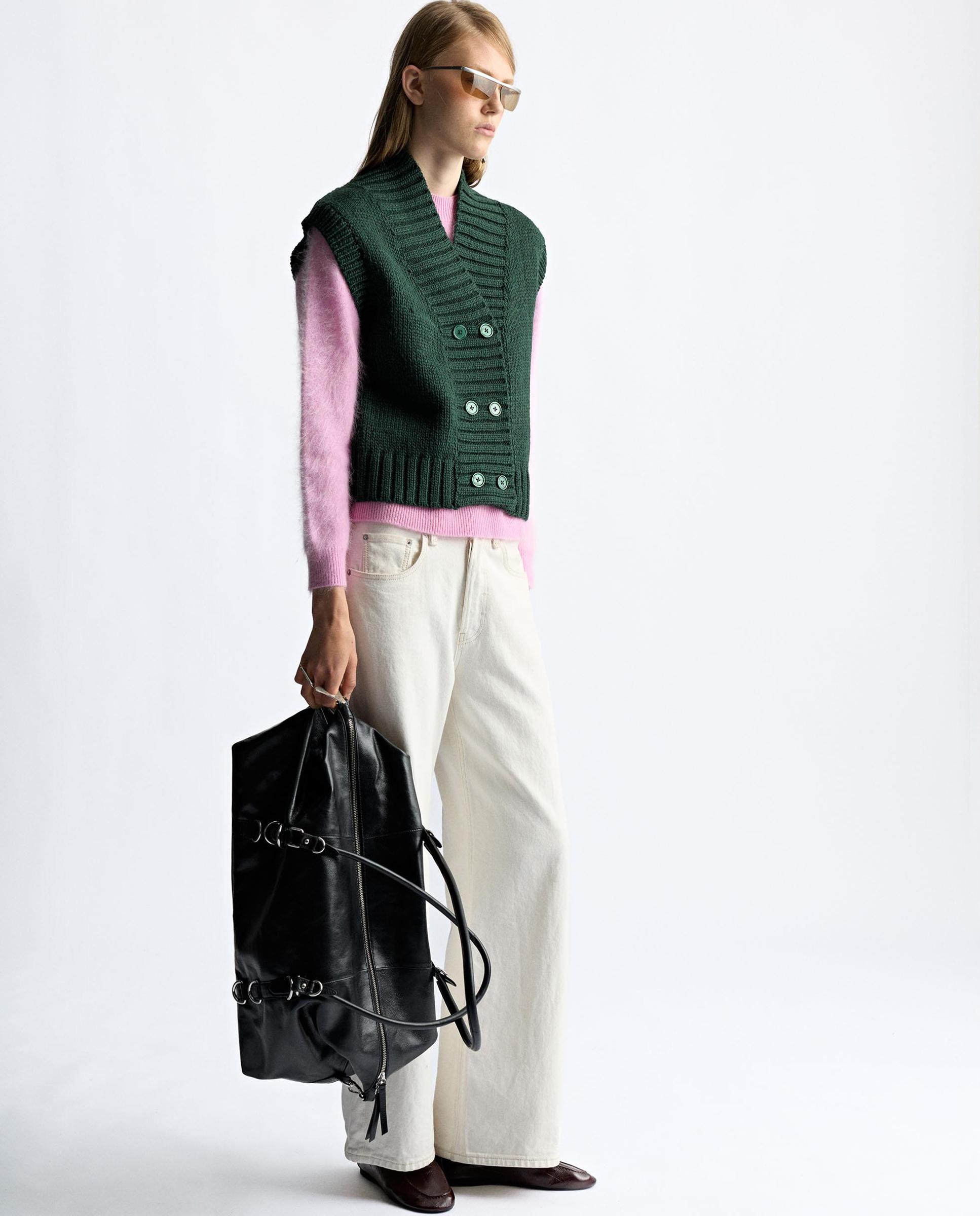 Chaleco de mujer de punto cruzado en liso - Parfois - Verde Verde-2