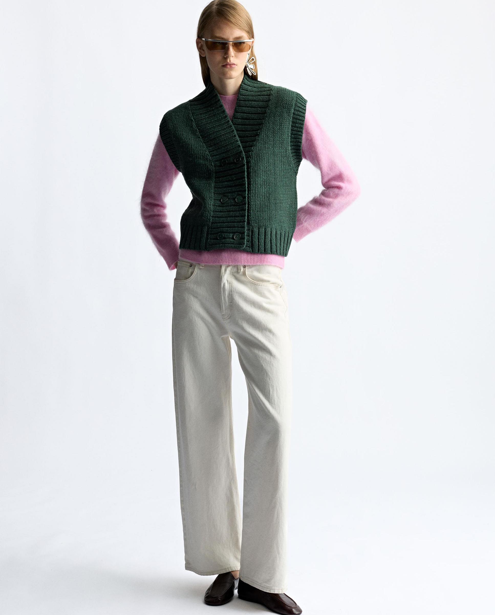 Chaleco de mujer de punto cruzado en liso - Parfois - Verde Verde-3