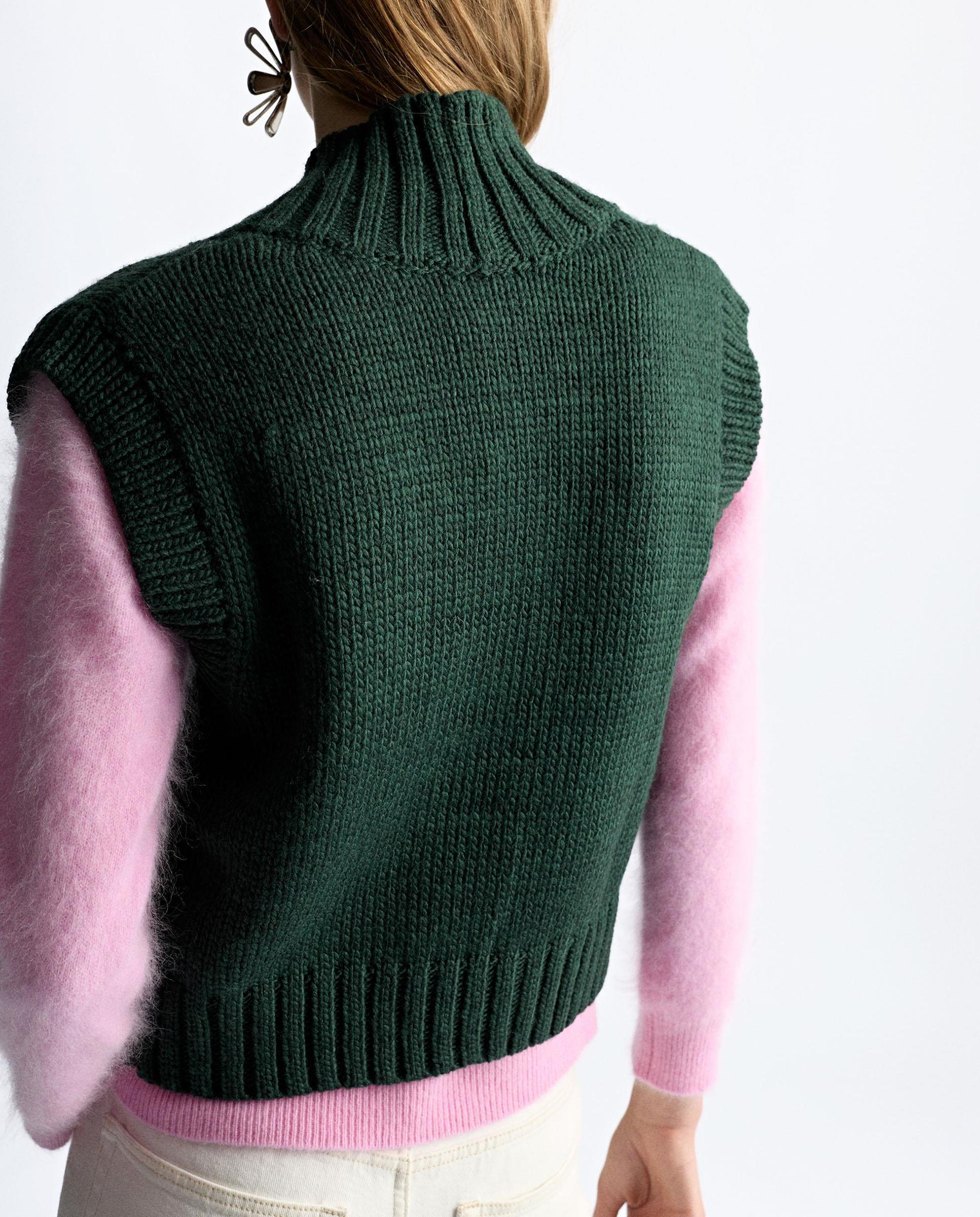 Chaleco de mujer de punto cruzado en liso - Parfois - Verde Verde-4