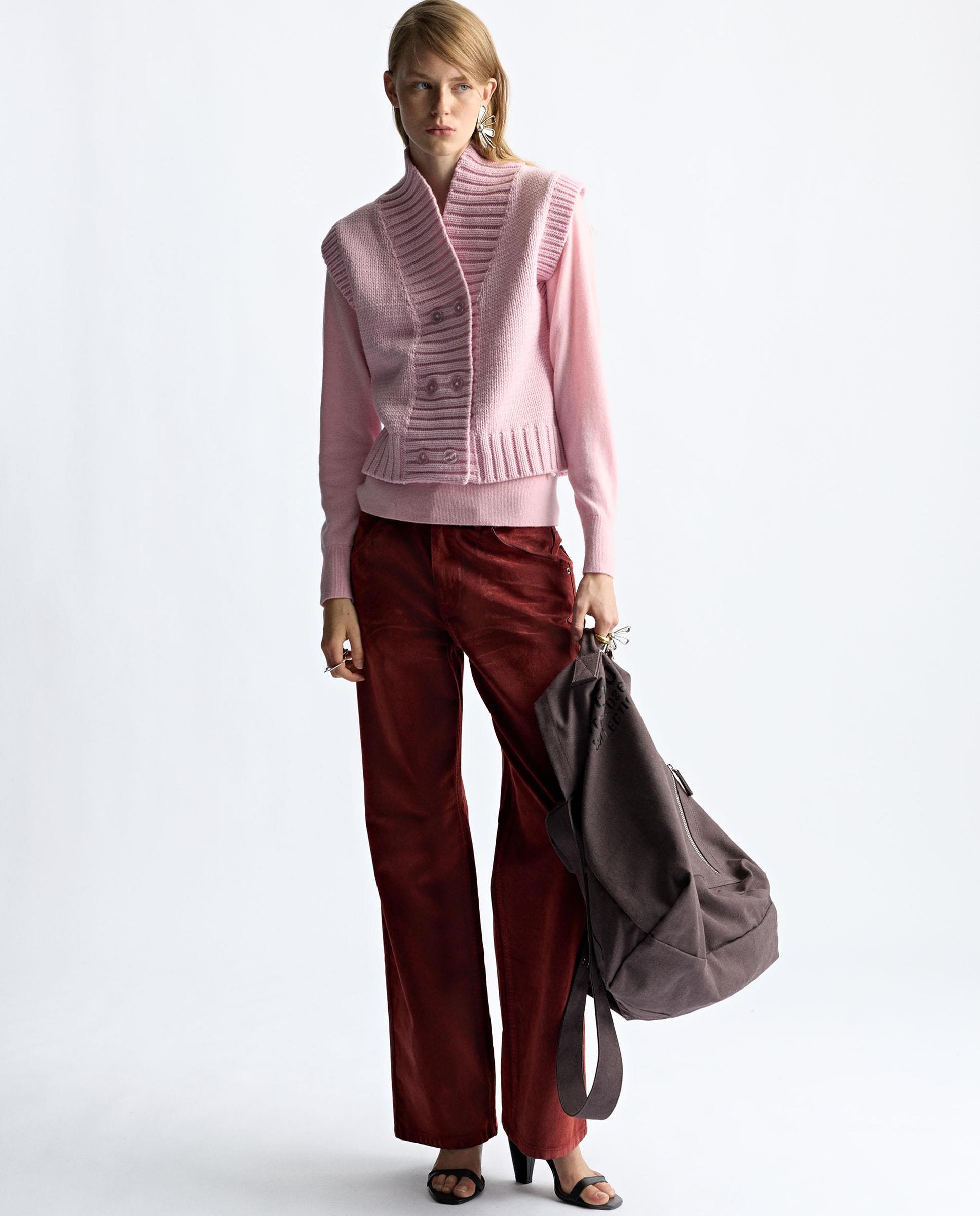 Chaleco de mujer de punto cruzado en liso - Parfois - Rosa Rosa-2