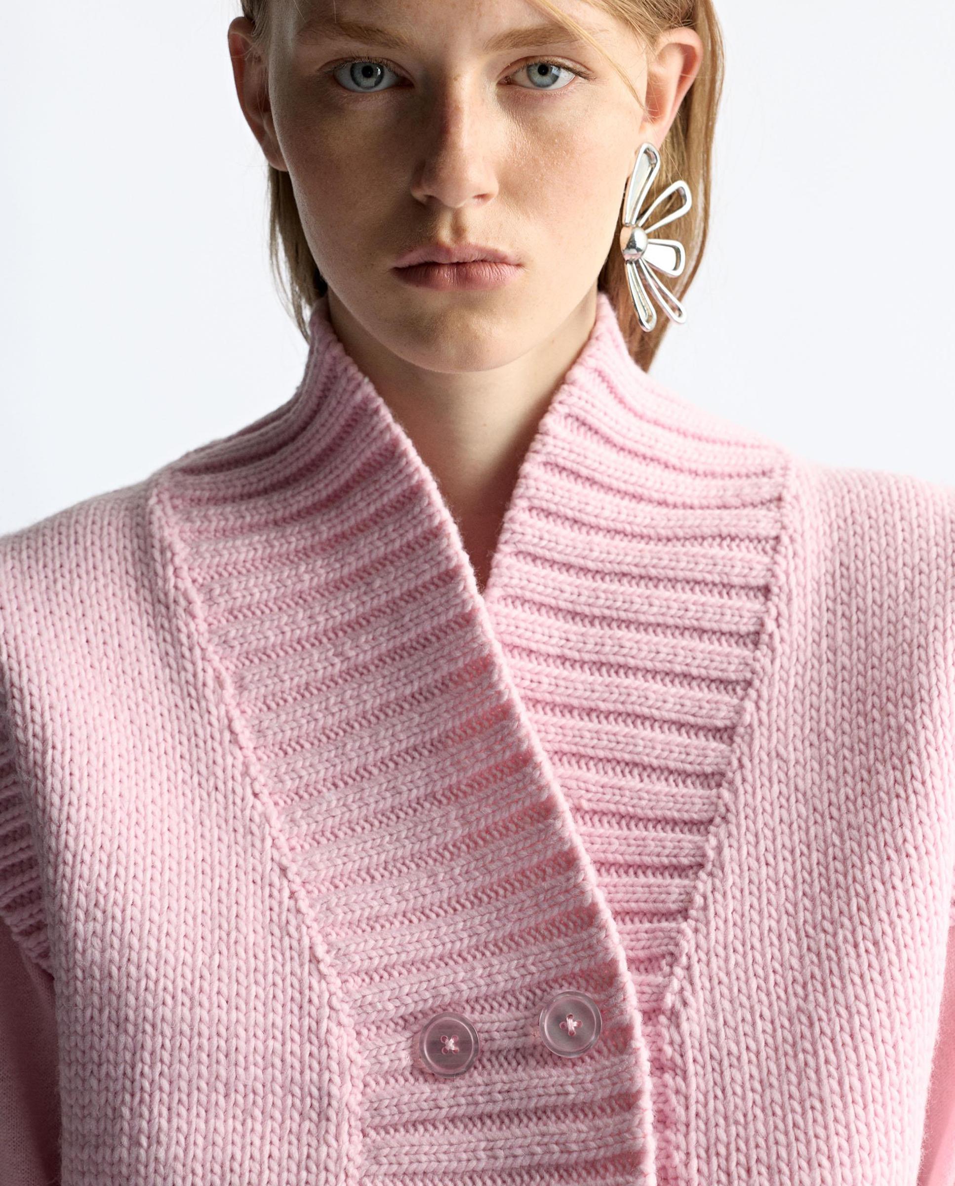 Chaleco de mujer de punto cruzado en liso - Parfois - Rosa Rosa-3