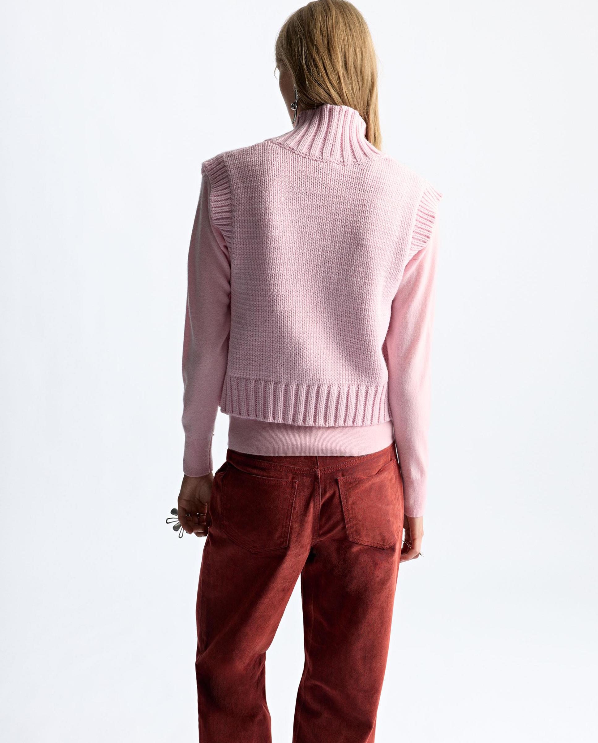 Chaleco de mujer de punto cruzado en liso - Parfois - Rosa Rosa-4
