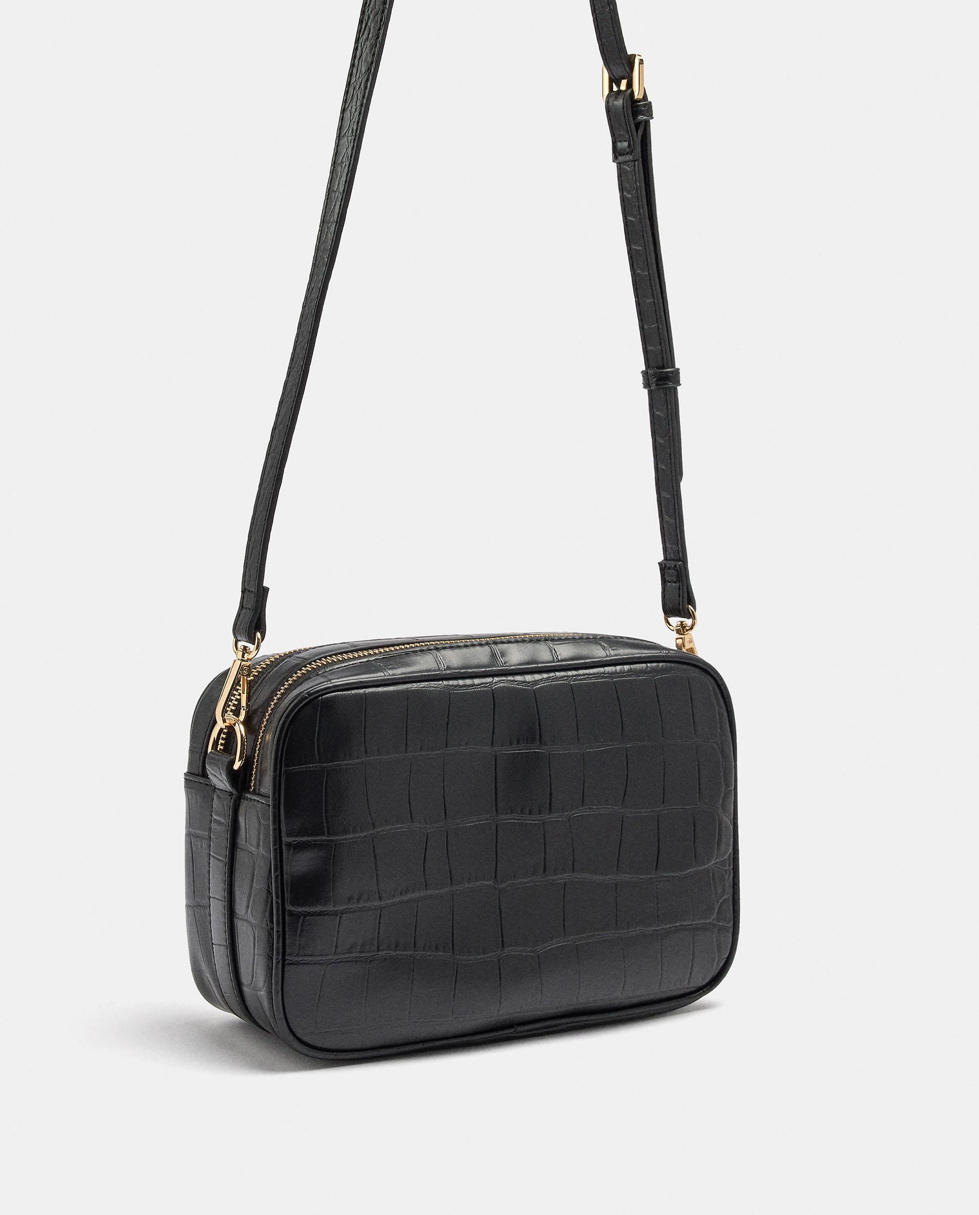 Bandolera de mujer pequeña con varios compartimentos y cierre de cremallera en liso - Parfois - Negro Negro-2