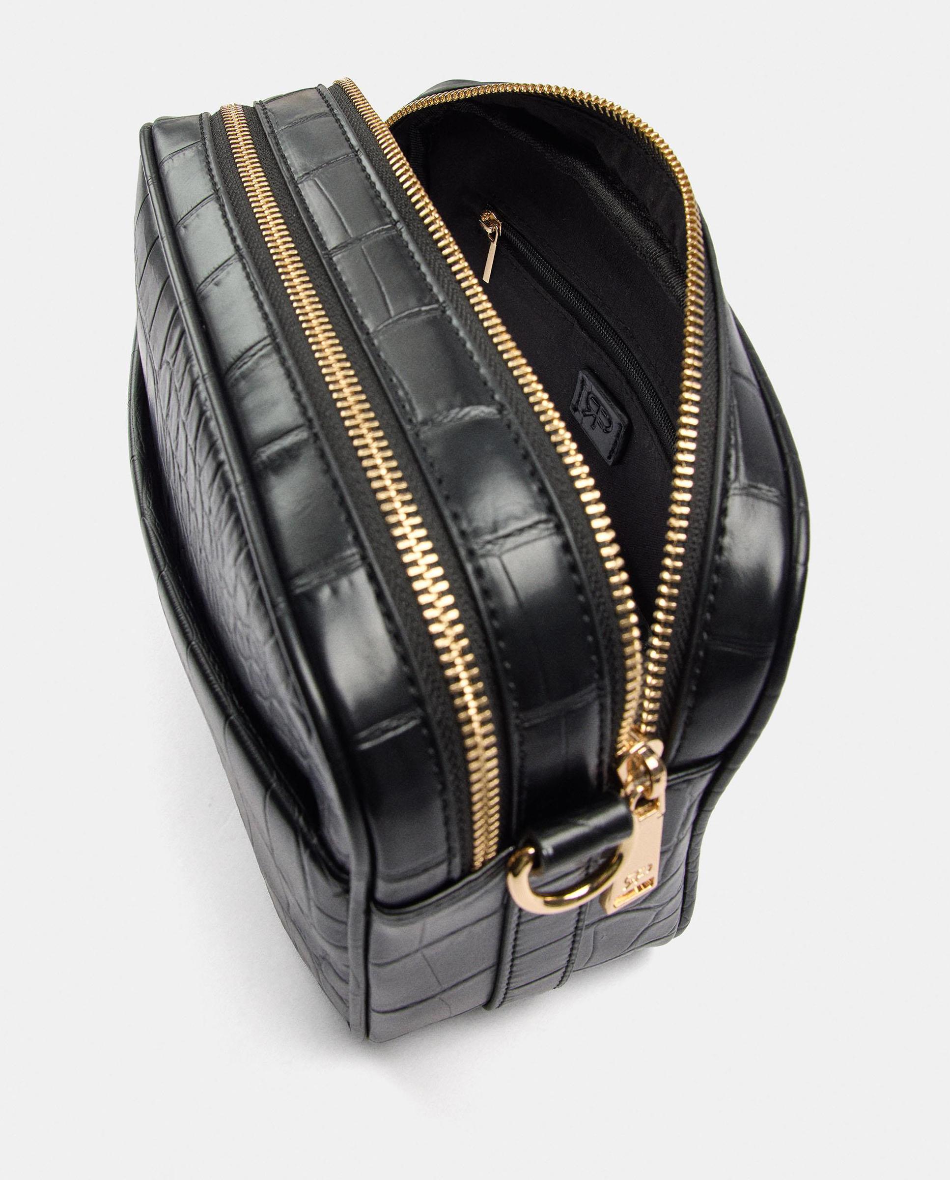 Bandolera de mujer pequeña con varios compartimentos y cierre de cremallera en liso - Parfois - Negro Negro-4