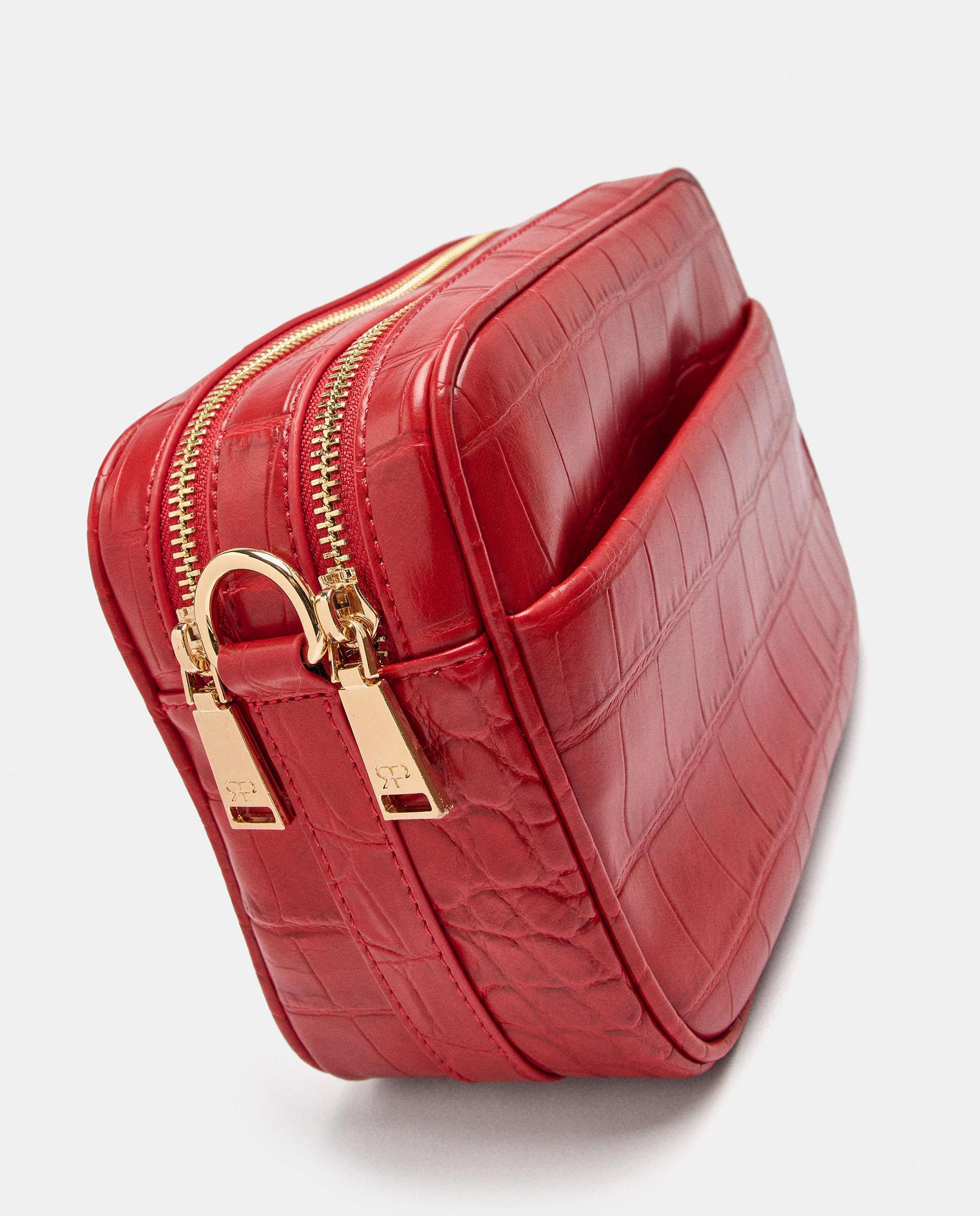 Bandolera de mujer pequeña con varios compartimentos y cierre de cremallera en liso - Parfois - Rojo Rojo-4