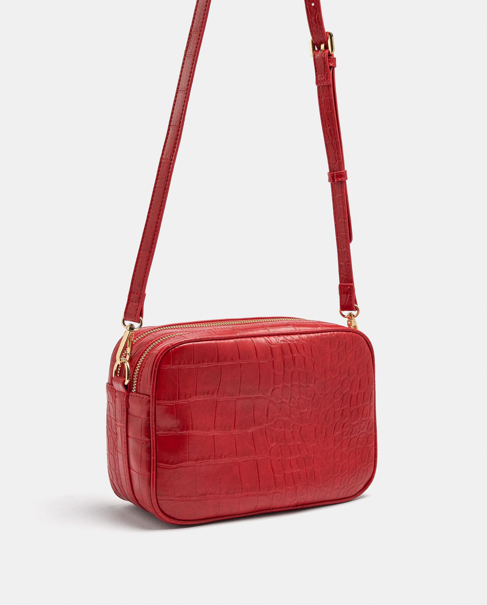 Bandolera de mujer pequeña con varios compartimentos y cierre de cremallera en liso - Parfois - Rojo Rojo-3