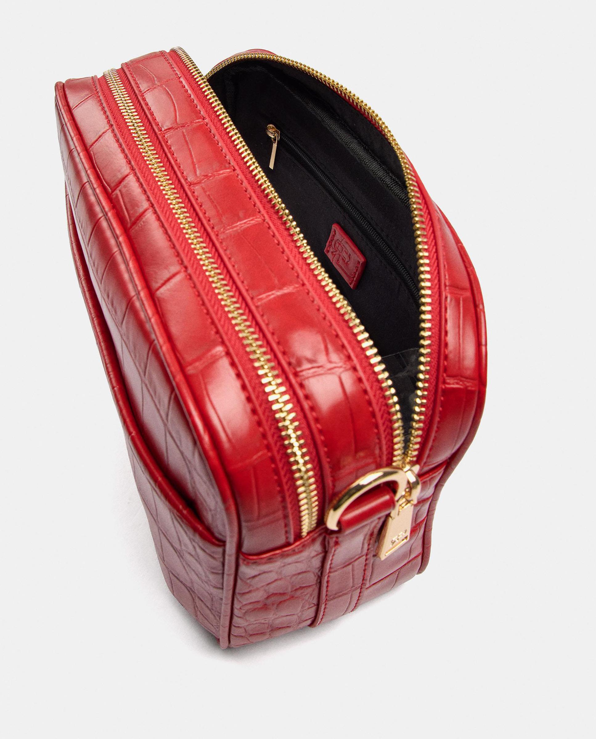 Bandolera de mujer pequeña con varios compartimentos y cierre de cremallera en liso - Parfois - Rojo Rojo-2