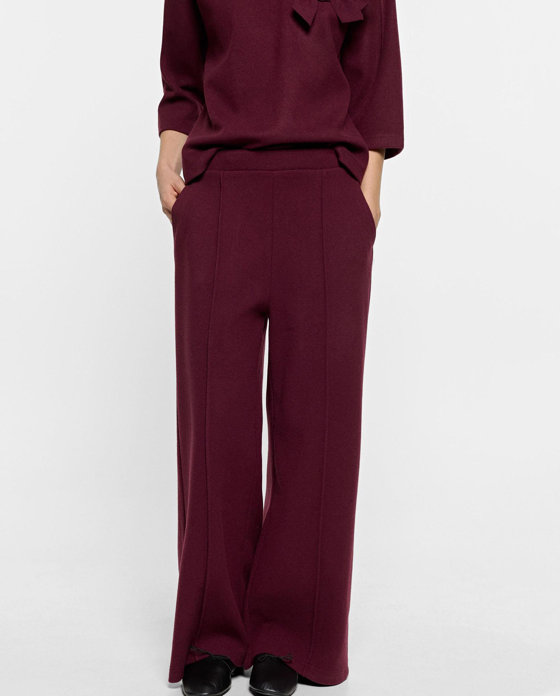 Imagen 2 de Pantalones rectos con cintura elástica en liso - Parfois - Burdeos Burdeos
