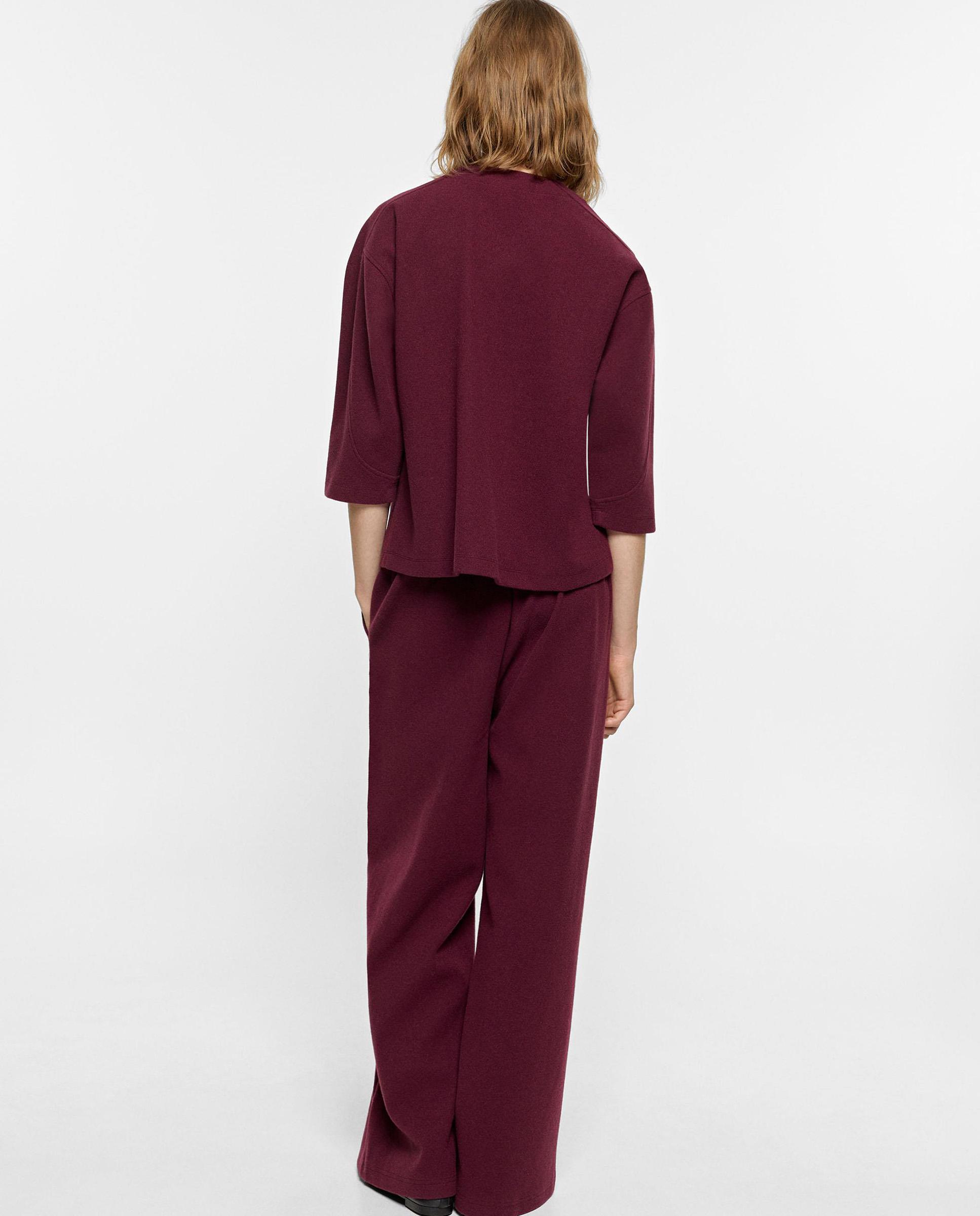 Imagen 3 de Pantalones rectos con cintura elástica en liso - Parfois - Burdeos Burdeos