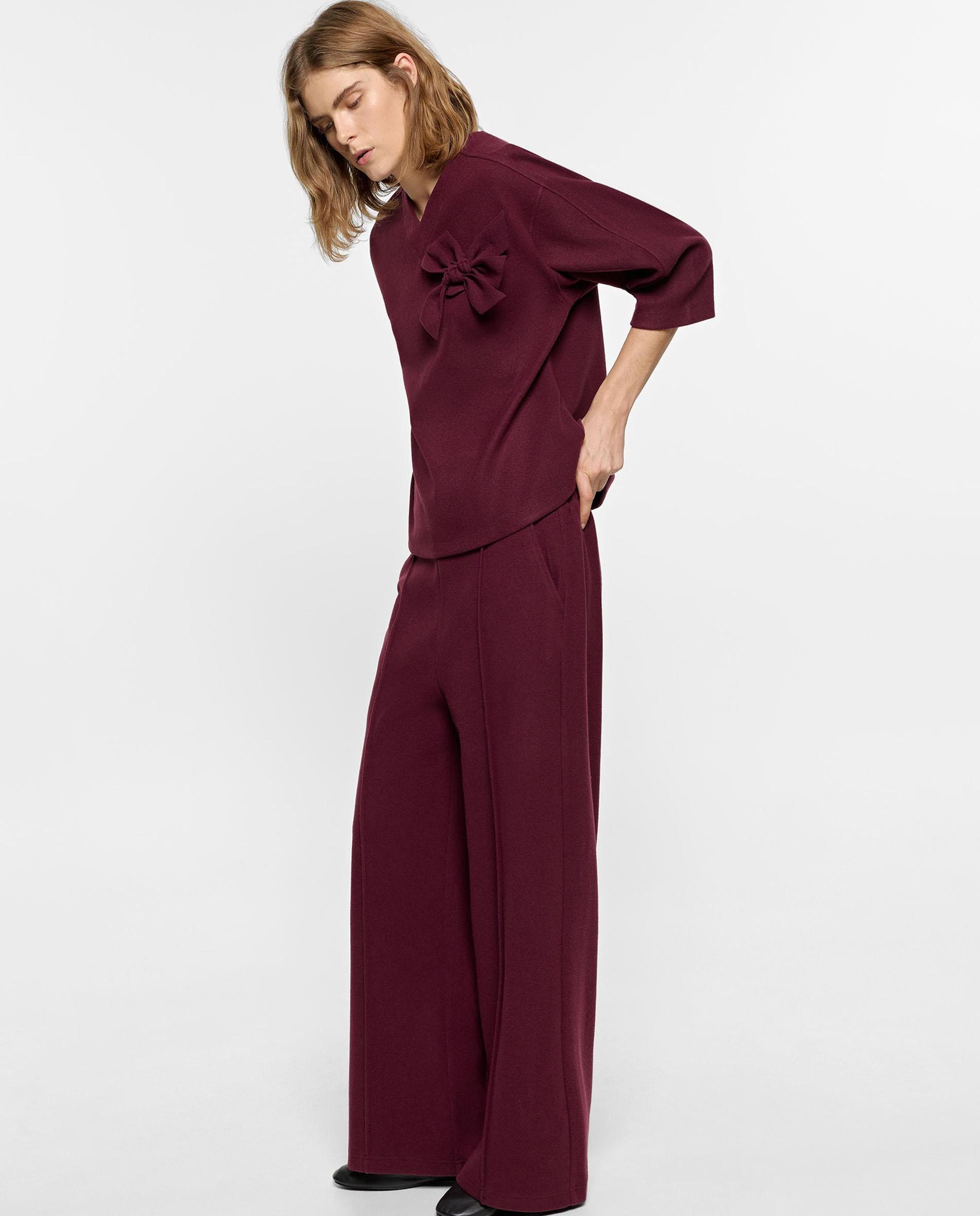 Imagen 4 de Pantalones rectos con cintura elástica en liso - Parfois - Burdeos Burdeos
