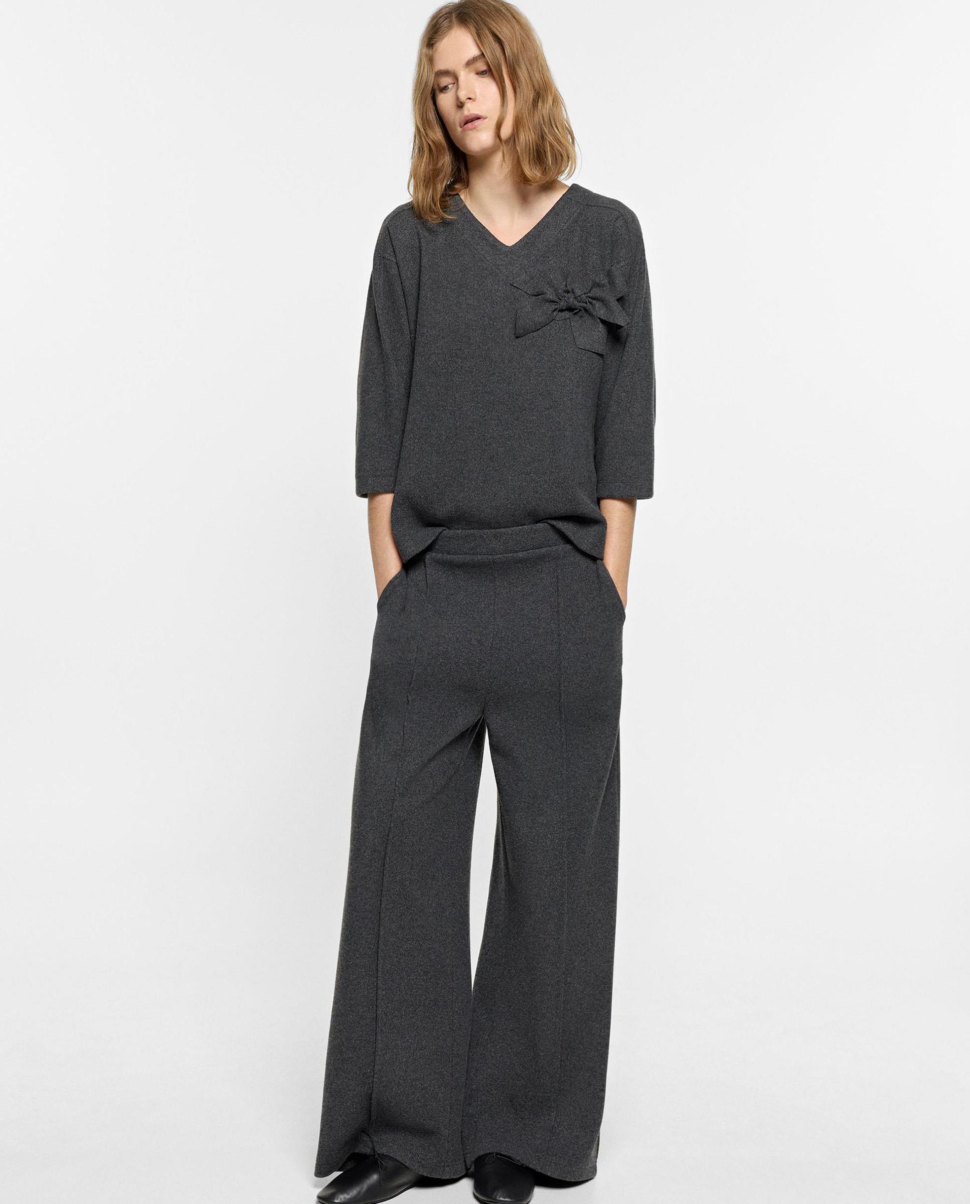 Imagen 3 de Pantalones rectos con cintura elástica en liso - Parfois - Gris Gris