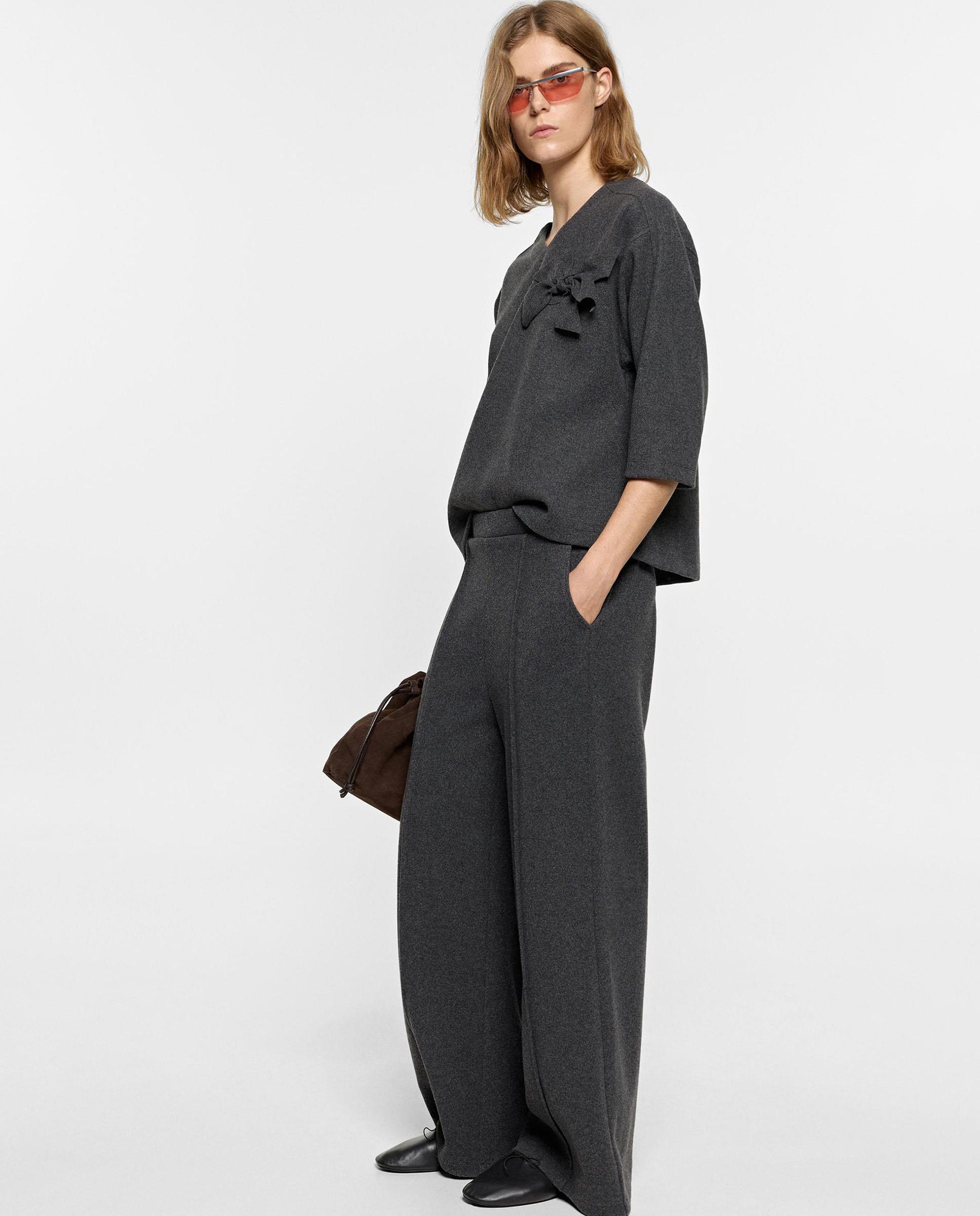 Imagen 5 de Pantalones rectos con cintura elástica en liso - Parfois - Gris Gris