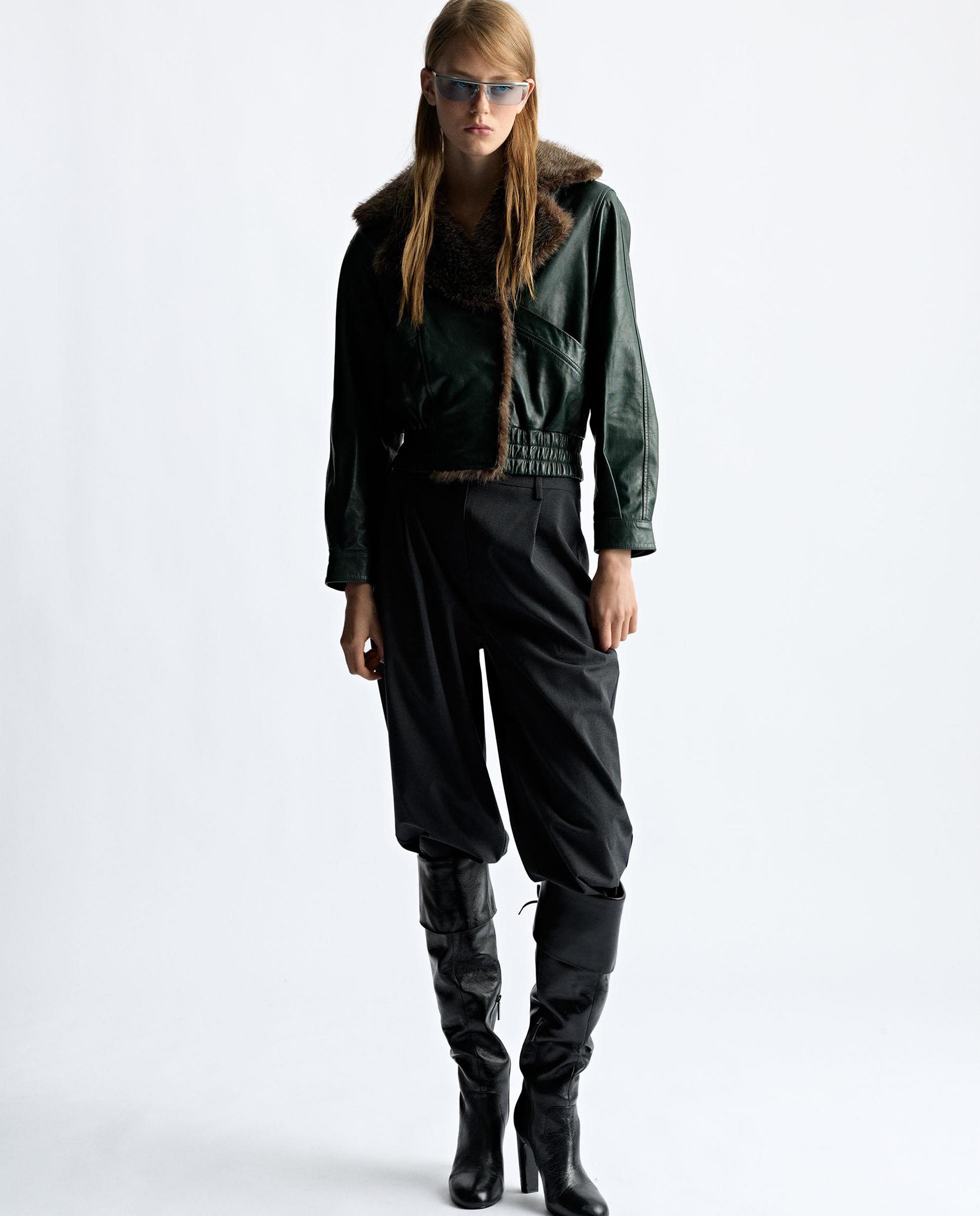 Cazadora de piel de mujer con pelito - Parfois - Verde Verde-2