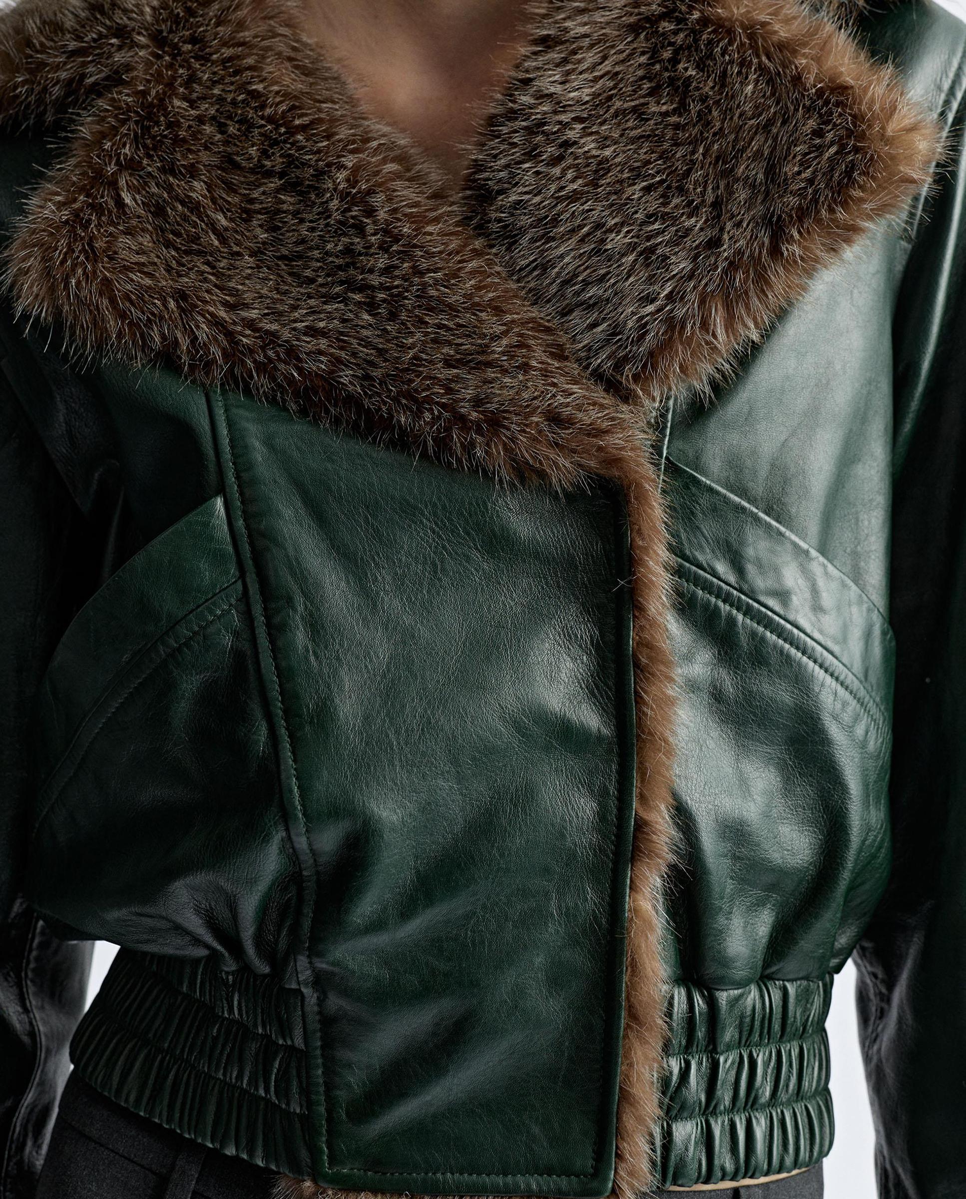 Cazadora de piel de mujer con pelito - Parfois - Verde Verde-4