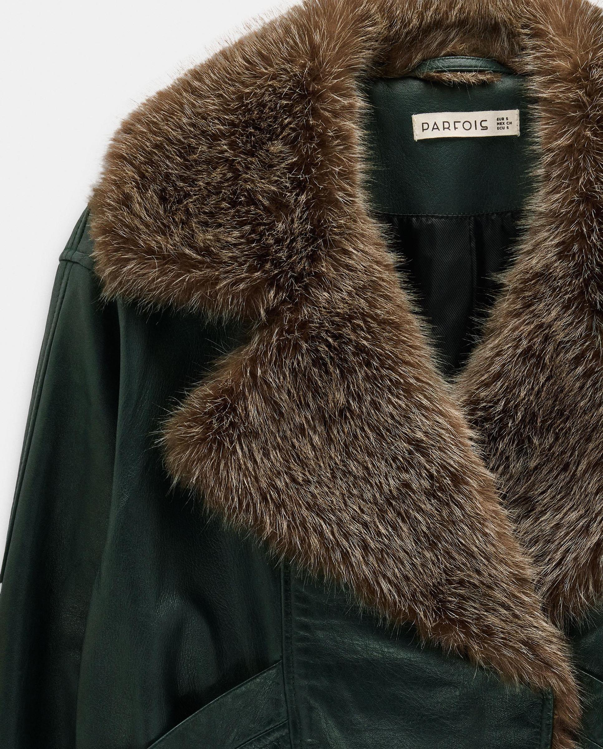 Cazadora de piel de mujer con pelito - Parfois - Verde Verde-8