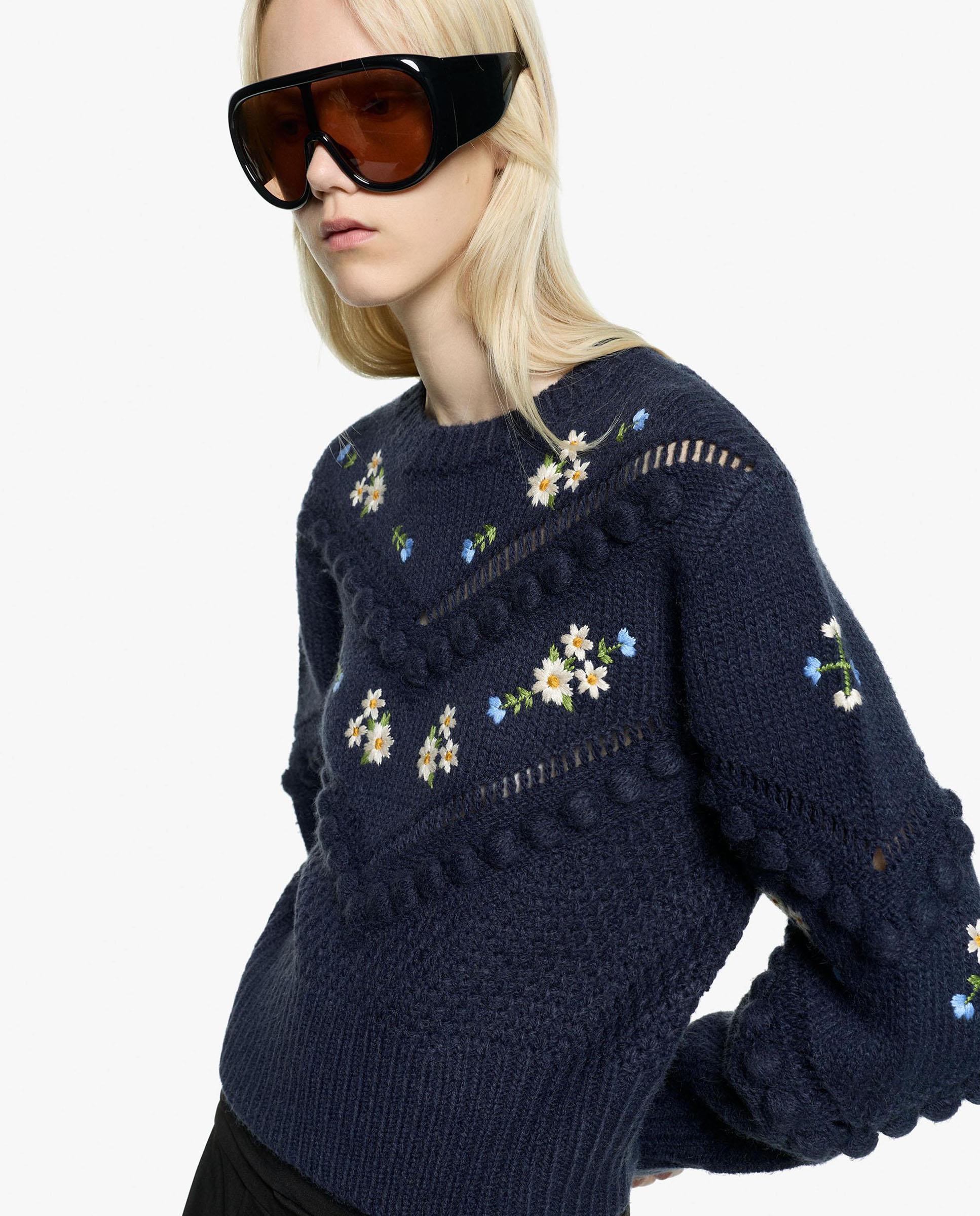 Imagen 1 de Jersey de mujer de punto de manga larga con flores bordadas - Parfois - Azul Azul