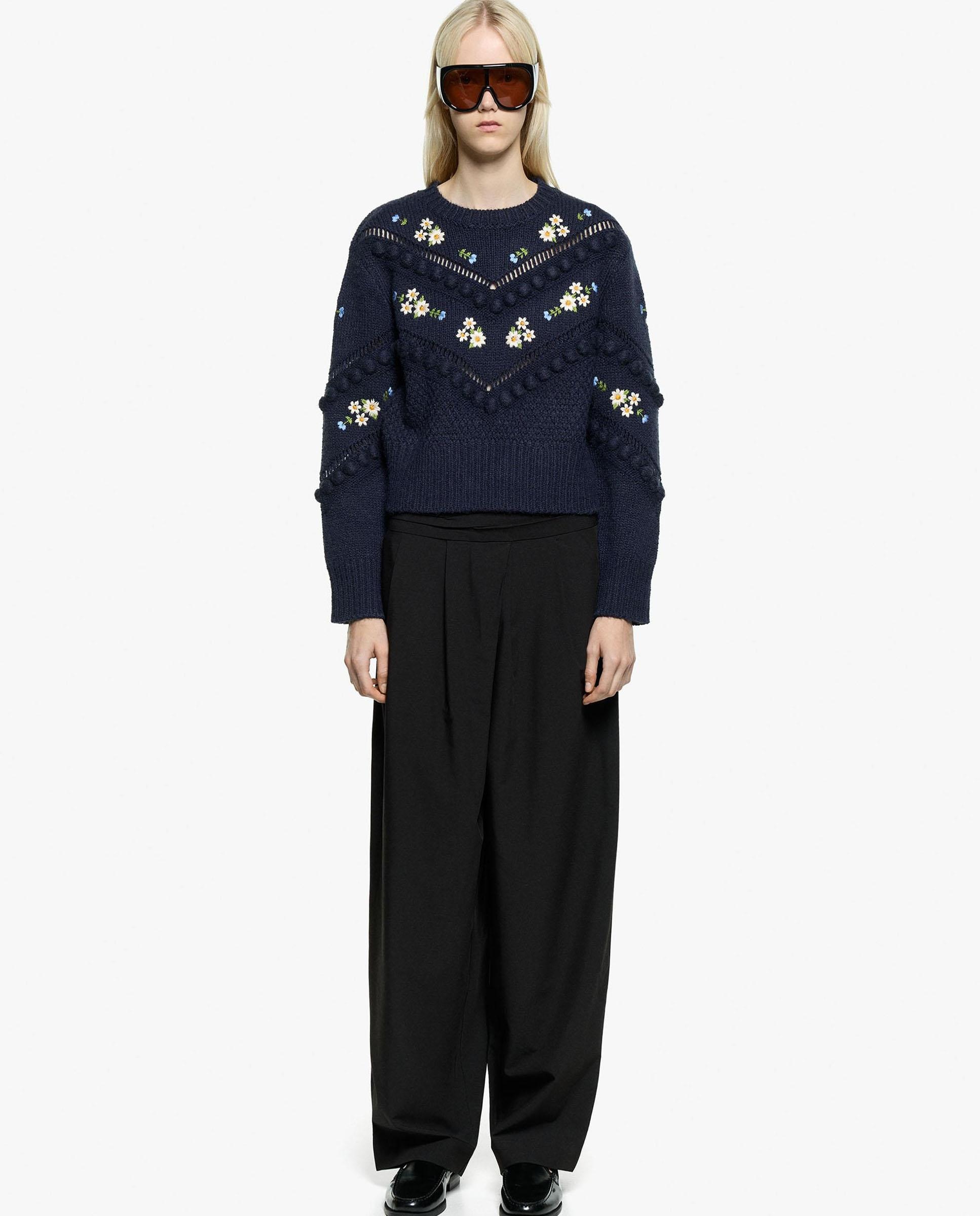 Imagen 2 de Jersey de mujer de punto de manga larga con flores bordadas - Parfois - Azul Azul