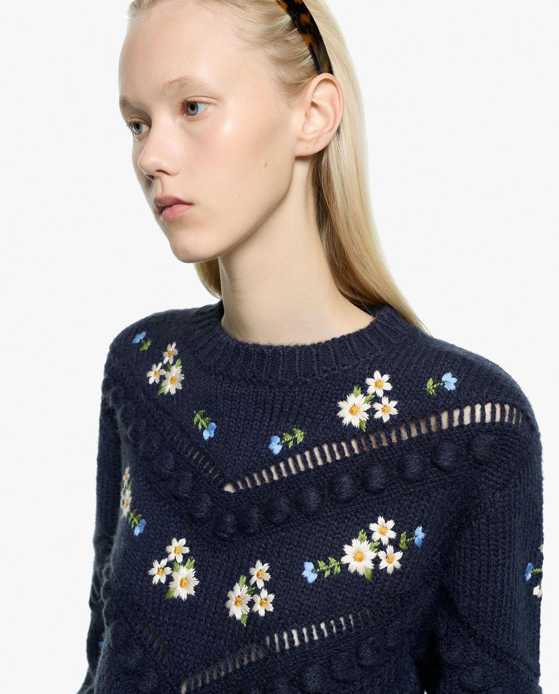 Imagen 3 de Jersey de mujer de punto de manga larga con flores bordadas - Parfois - Azul Azul