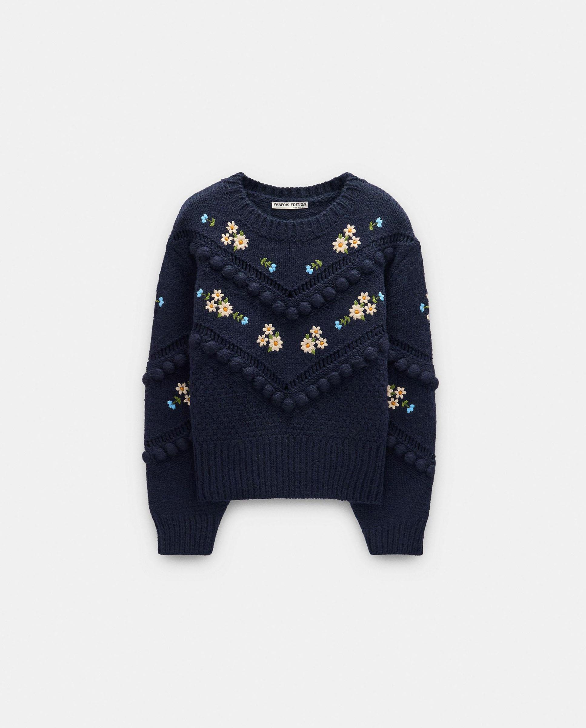 Imagen 7 de Jersey de mujer de punto de manga larga con flores bordadas - Parfois - Azul Azul