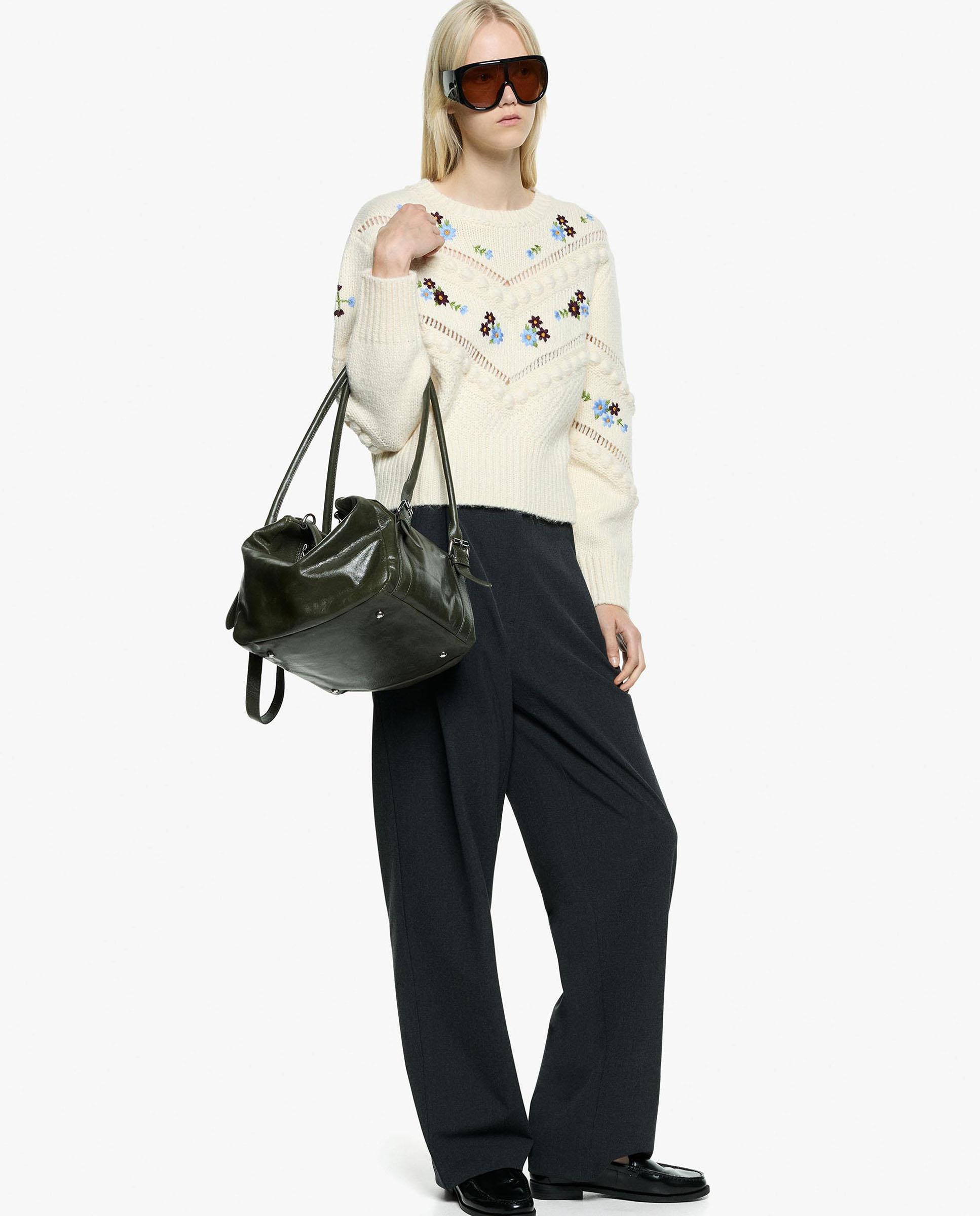 Imagen 2 de Jersey de mujer de punto de manga larga con flores bordadas - Parfois - Crudo Crudo