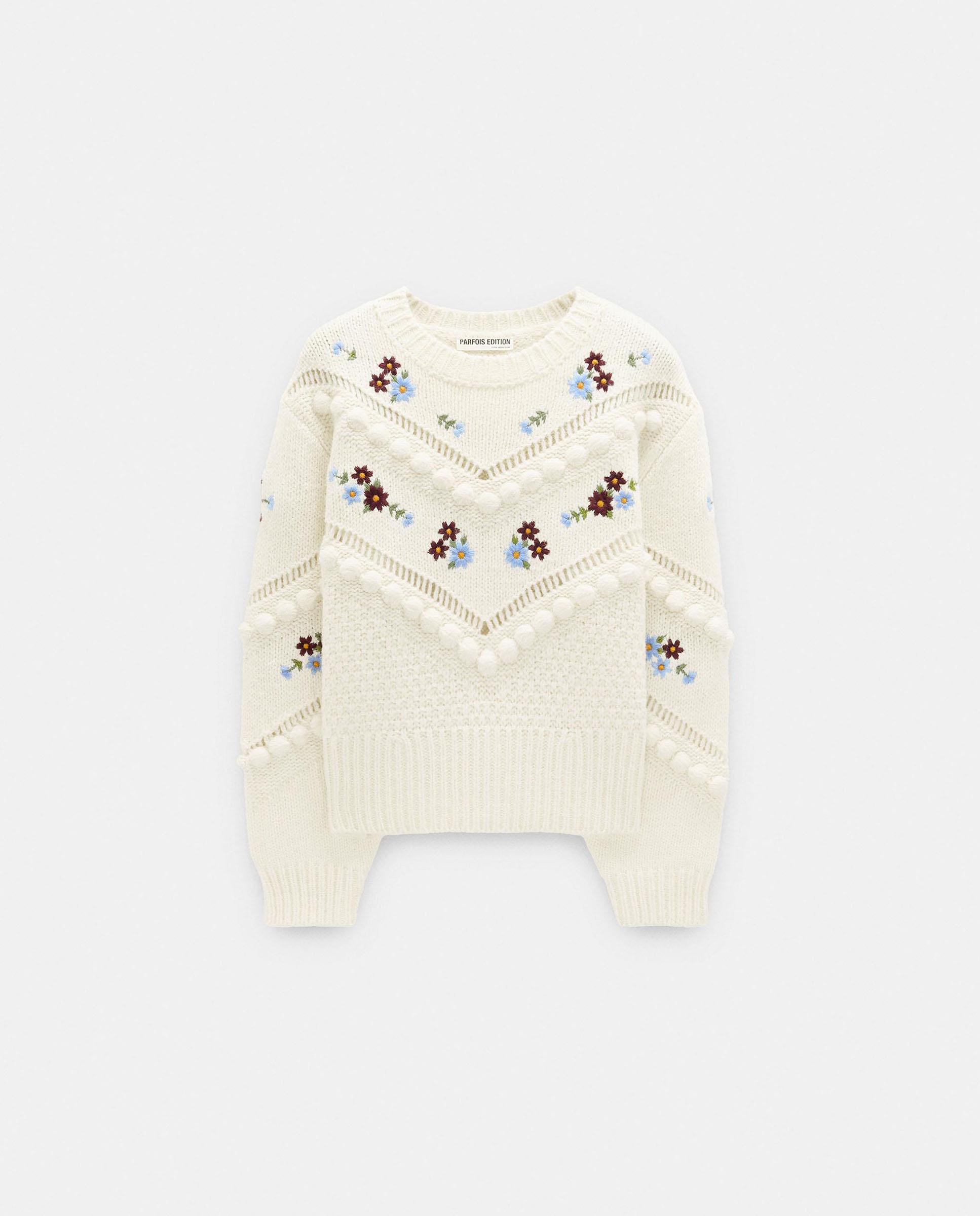 Imagen 7 de Jersey de mujer de punto de manga larga con flores bordadas - Parfois - Crudo Crudo