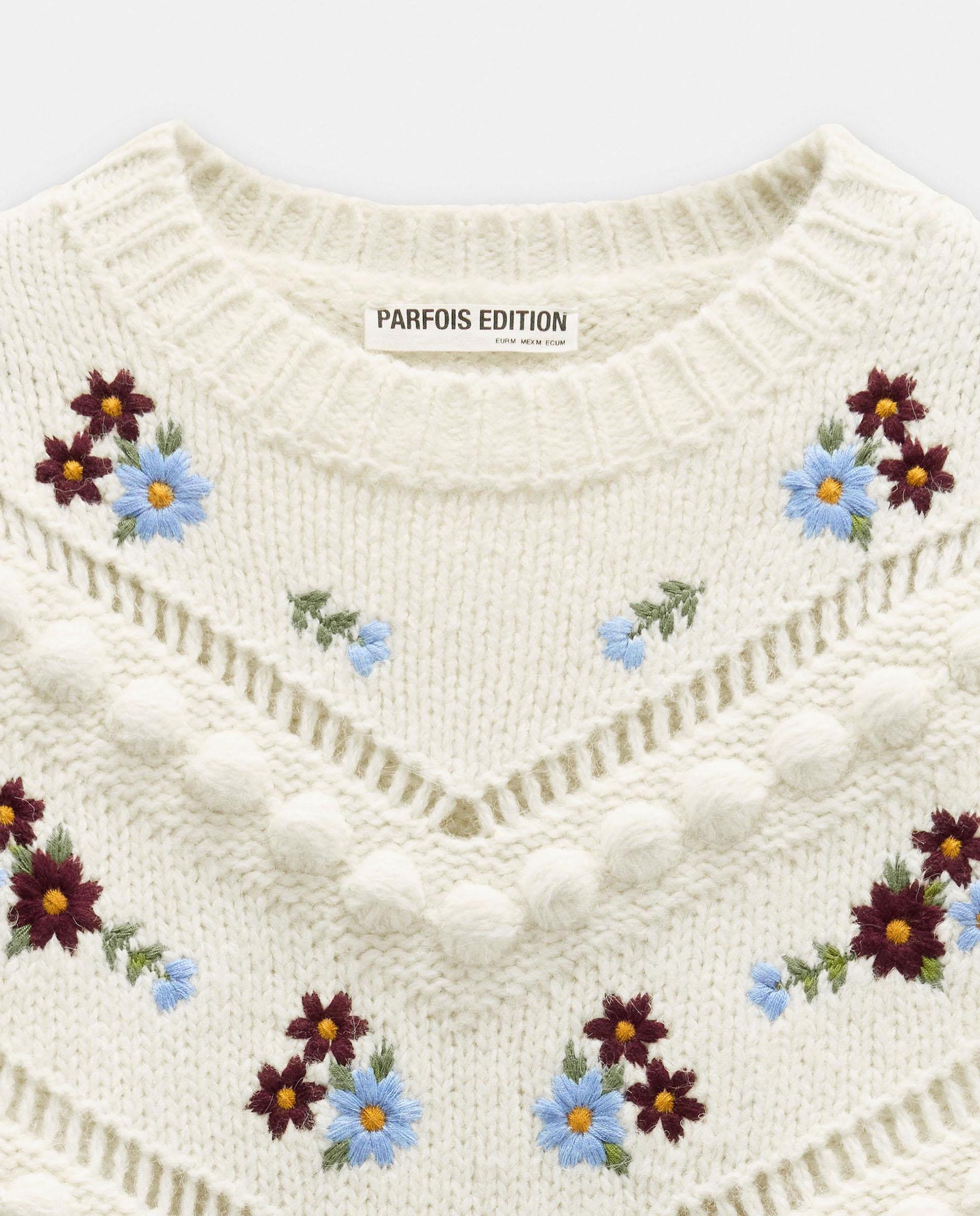 Imagen 6 de Jersey de mujer de punto de manga larga con flores bordadas - Parfois - Crudo Crudo
