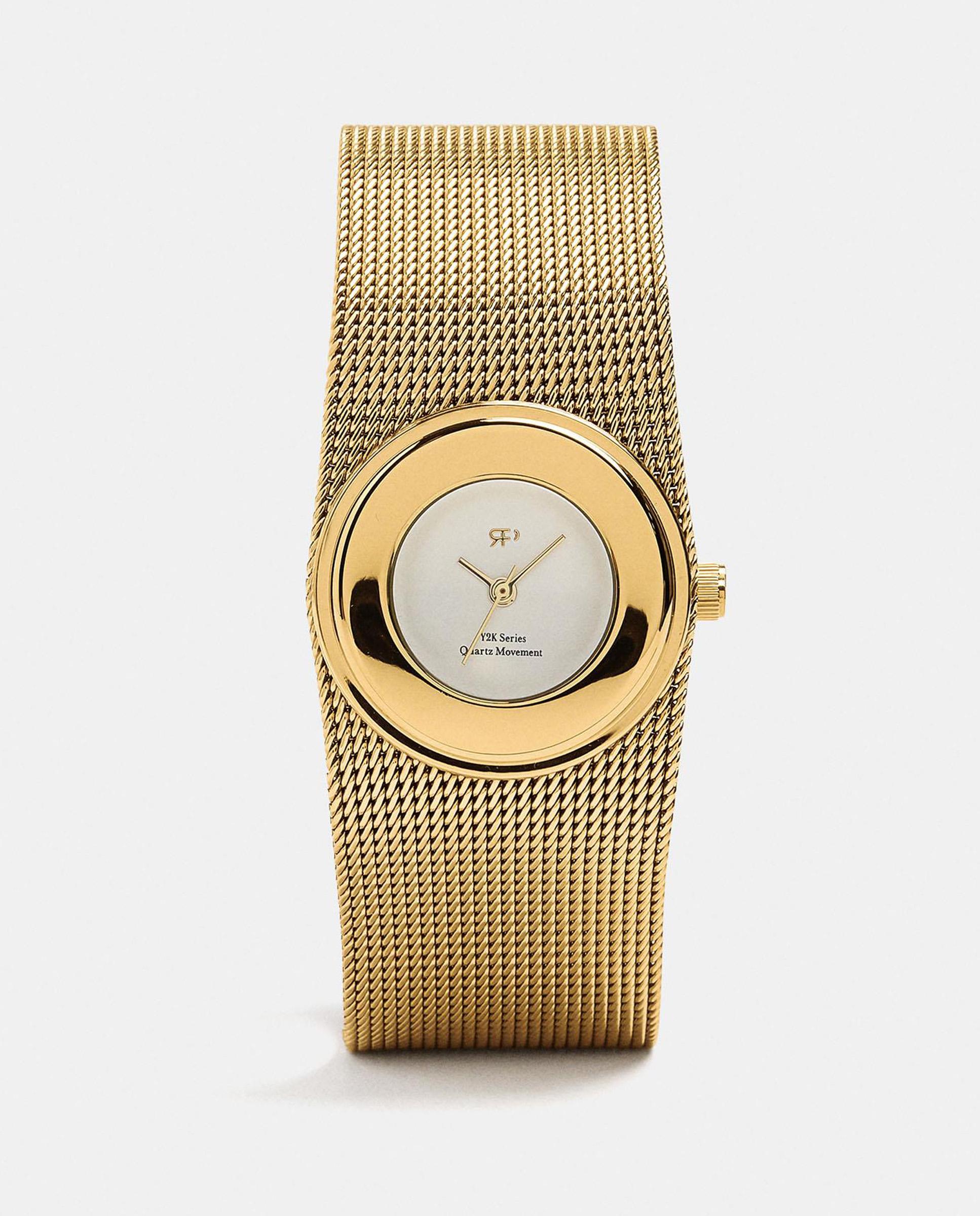 Imagen 1 de Reloj de mujer de acero inoxidable con correa maxi de malla metalizada Dorado