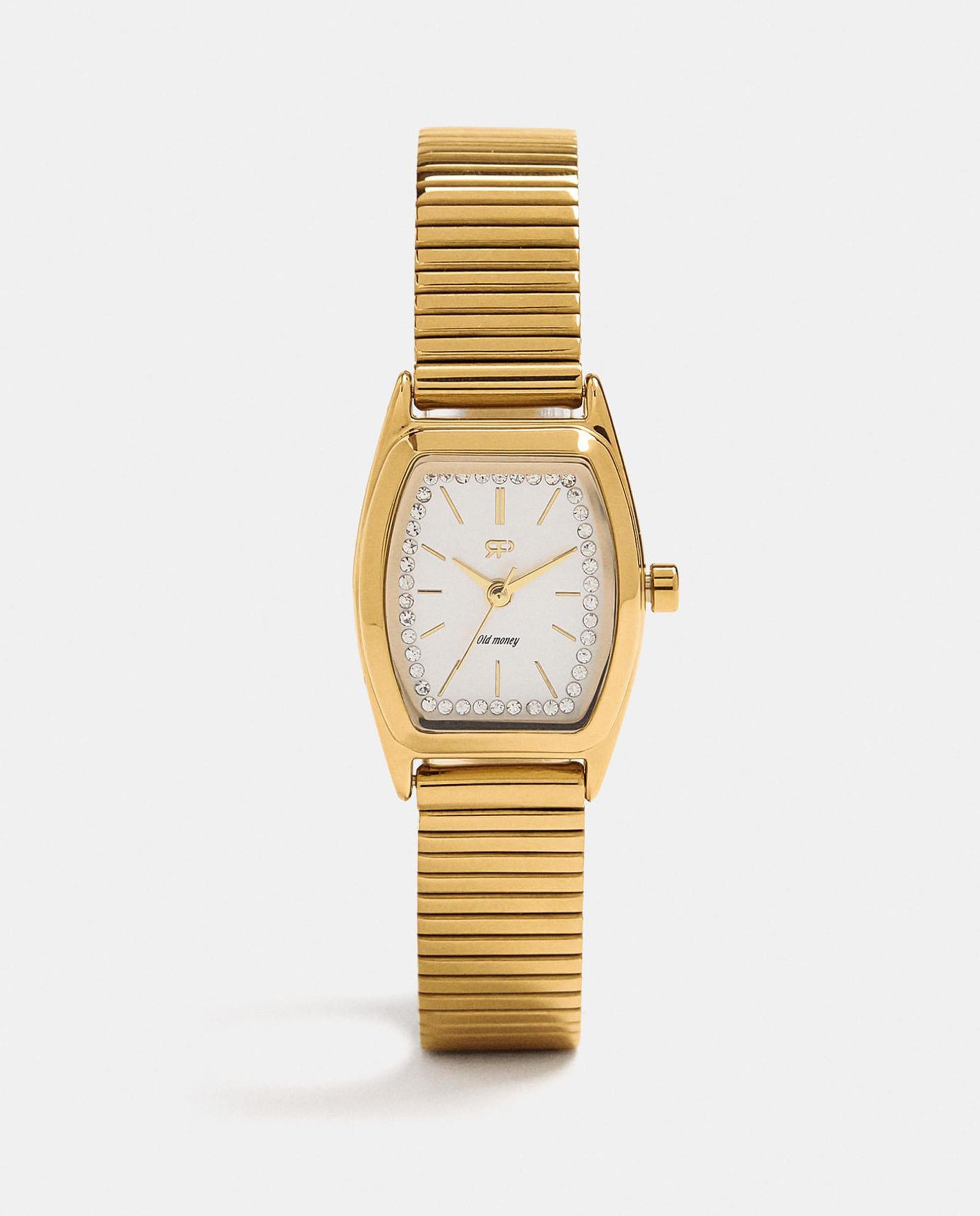 Imagen 1 de Reloj de mujer de acero inoxidable cuadrado con circonitas decorativas Dorado