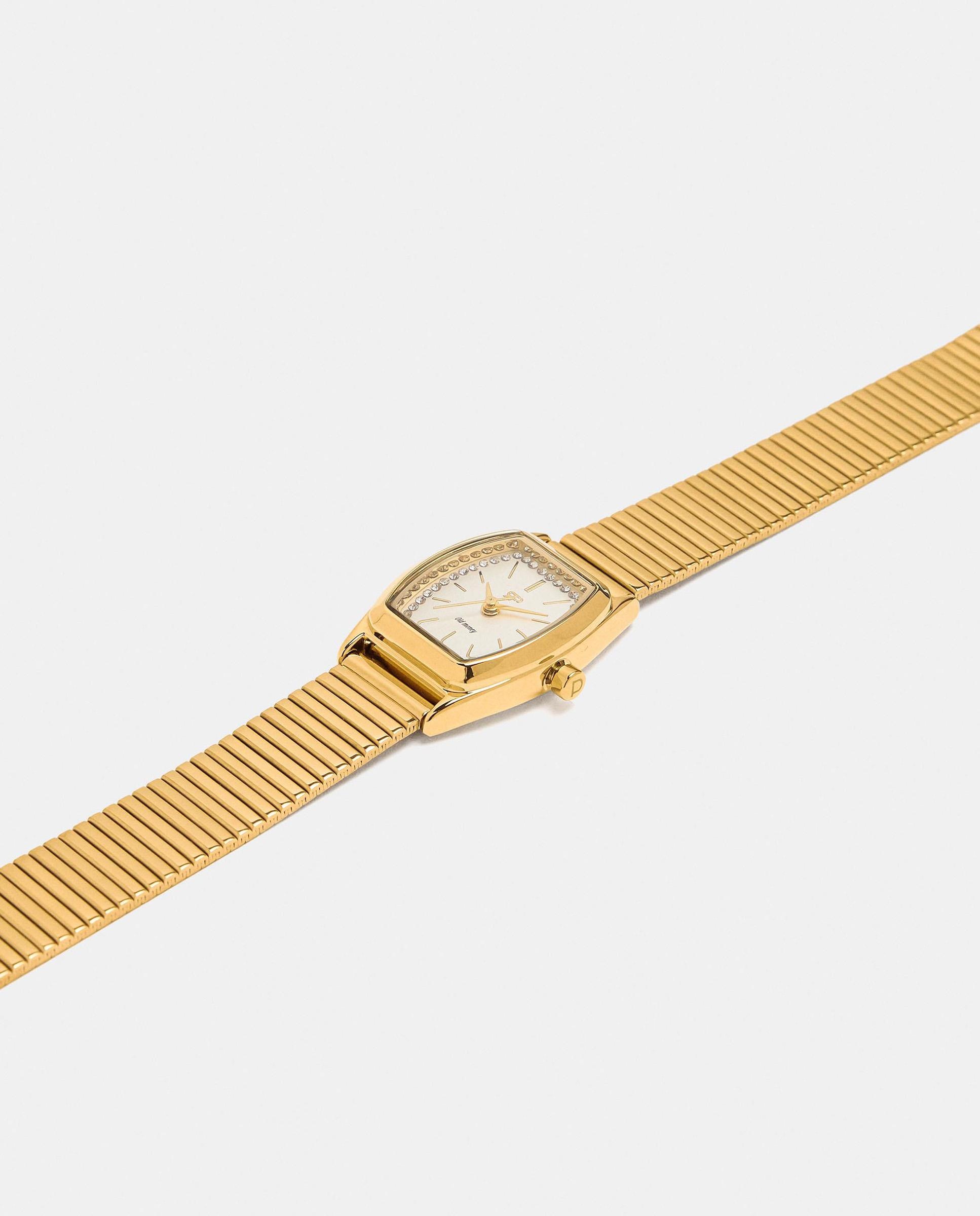 Imagen 2 de Reloj de mujer de acero inoxidable cuadrado con circonitas decorativas - Parfois - Dorado Dorado