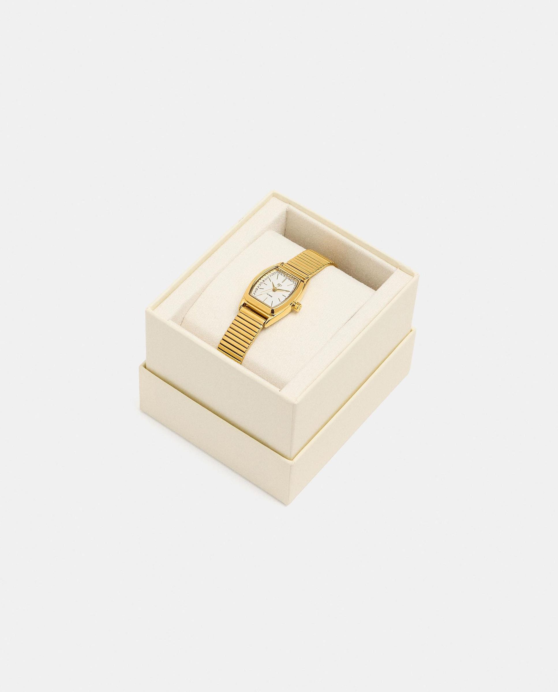 Imagen 4 de Reloj de mujer de acero inoxidable cuadrado con circonitas decorativas - Parfois - Dorado Dorado