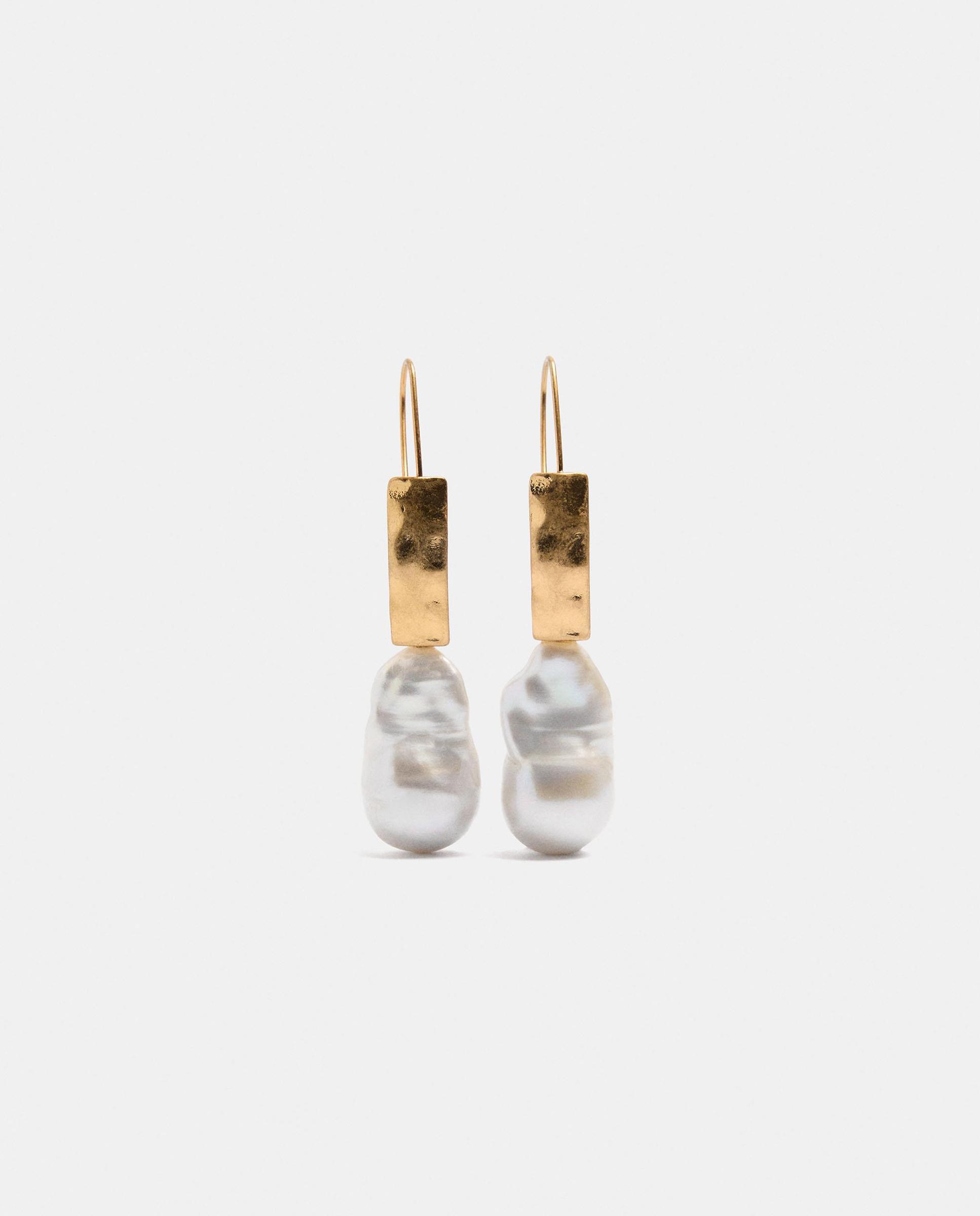Pendientes con barra metalizada y perla decorativa - Parfois - Blanco Blanco-1