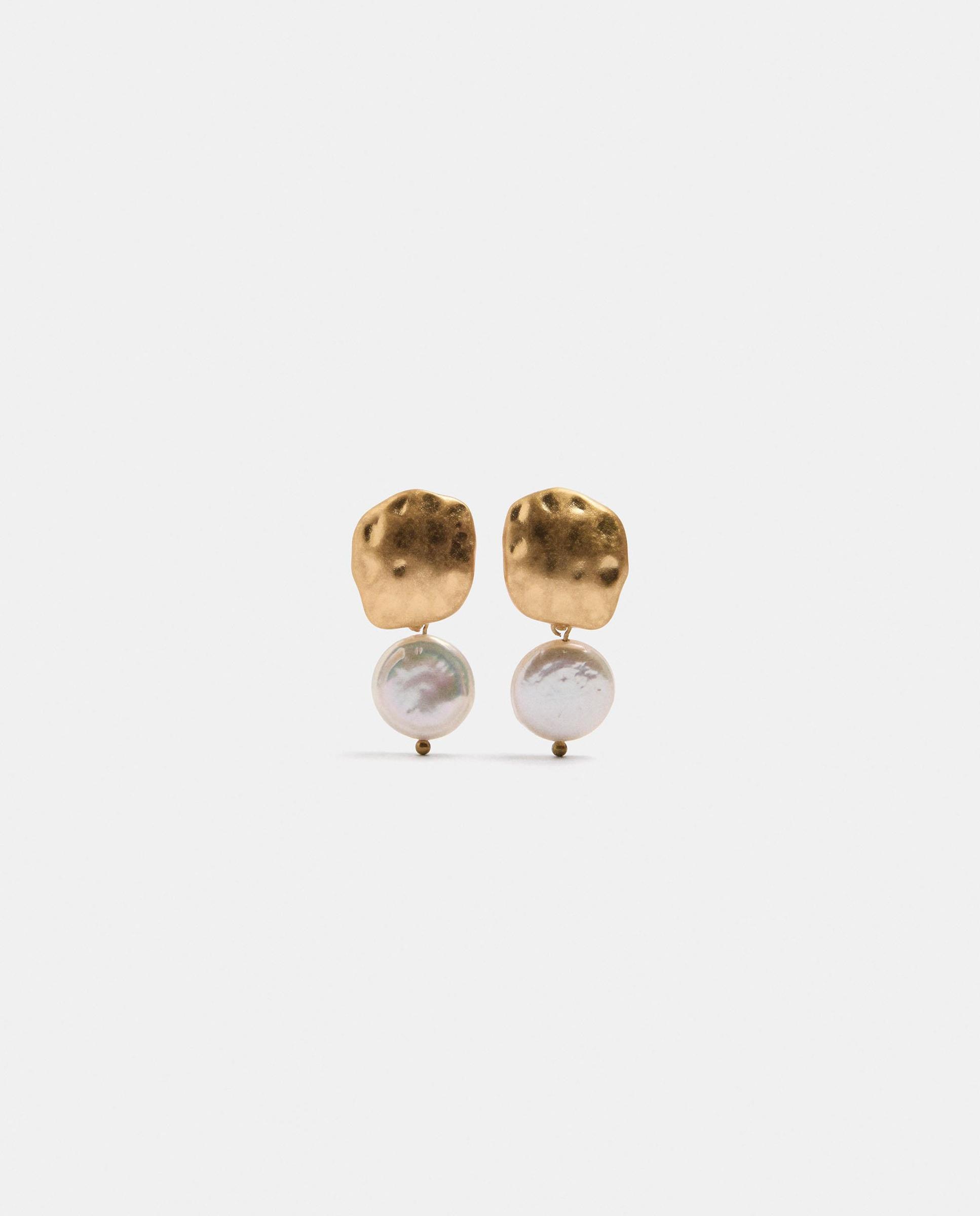 Pendientes con perla decorativa y efecto martillado - Parfois - Blanco Blanco-1