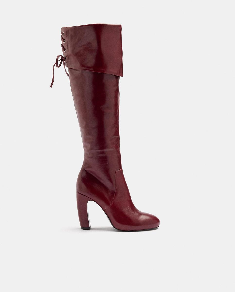 Botas básicas de mujer 100% piel con detalle arrugado en la parte exterior y cierre de cremallera - Parfois - Burdeos Burdeos-1