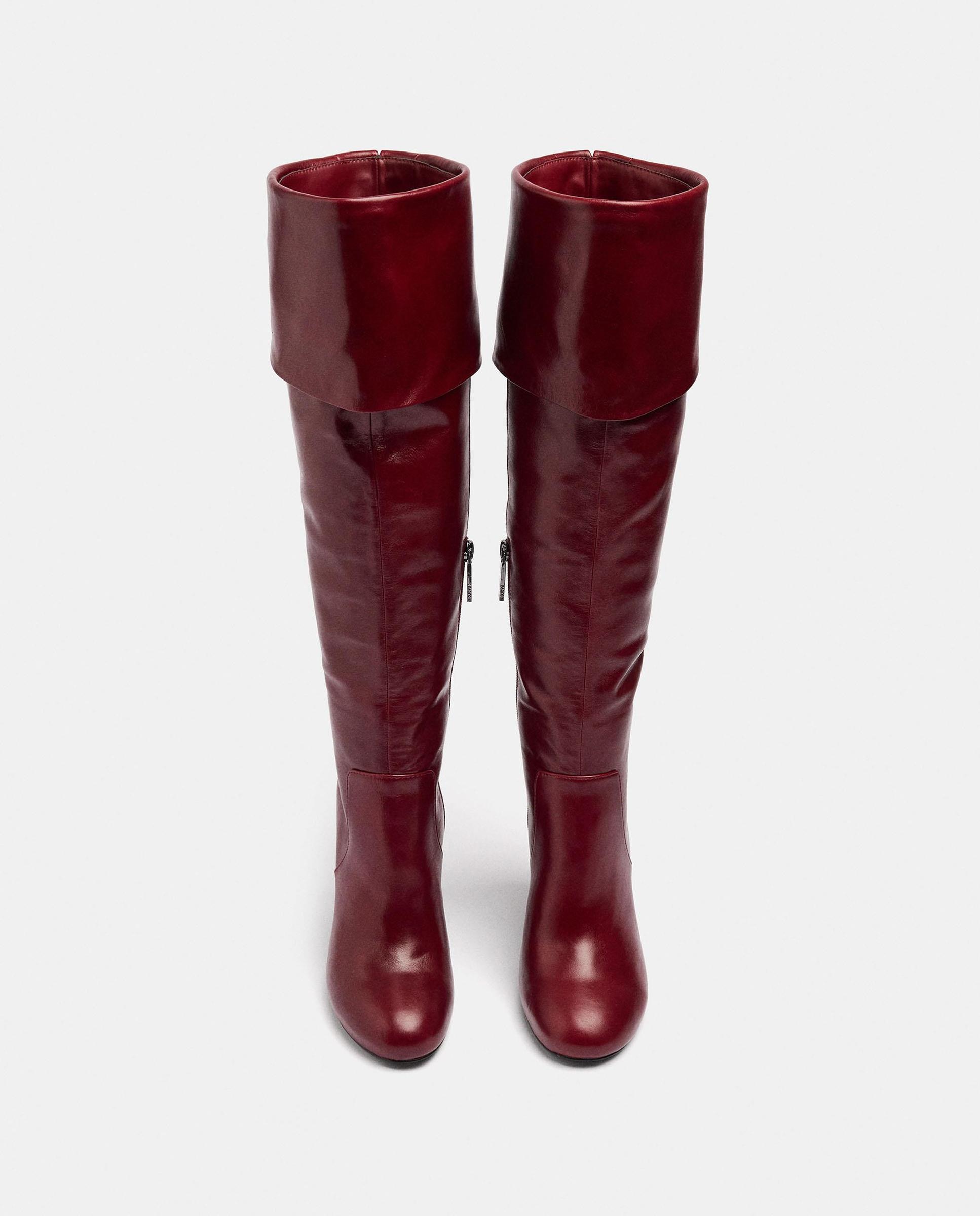 Botas básicas de mujer 100% piel con detalle arrugado en la parte exterior y cierre de cremallera - Parfois - Burdeos Burdeos-5