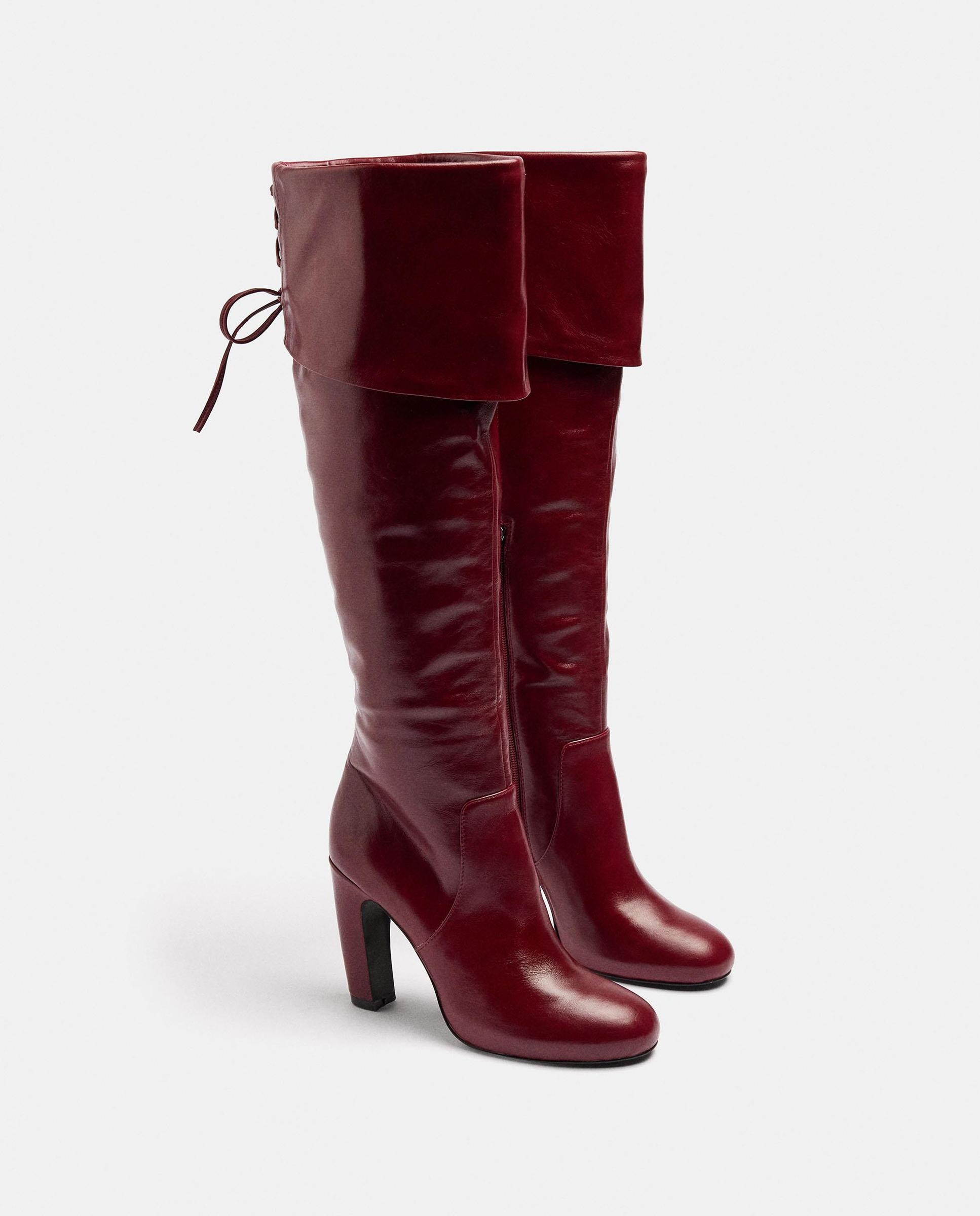 Botas básicas de mujer 100% piel con detalle arrugado en la parte exterior y cierre de cremallera - Parfois - Burdeos Burdeos-2