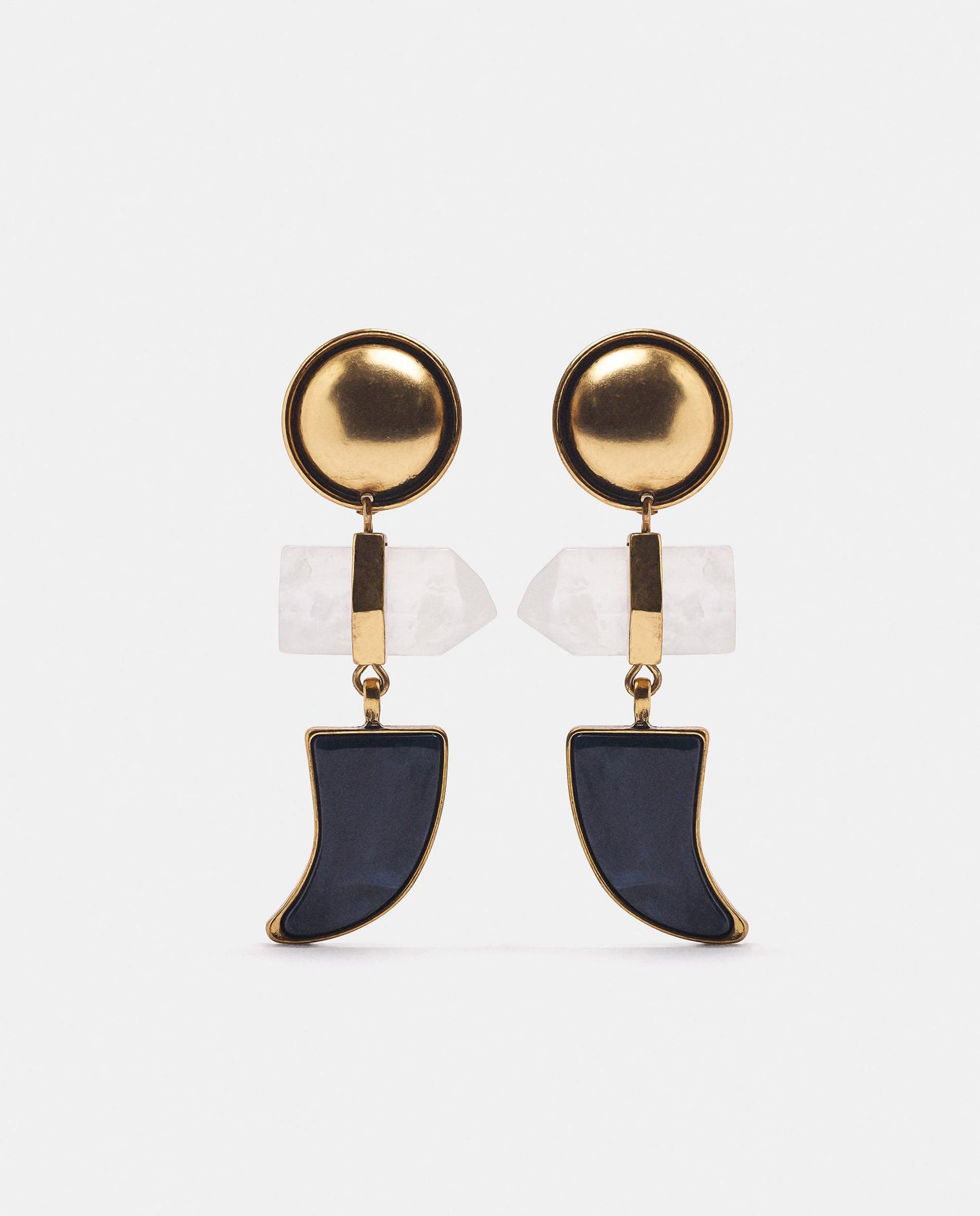Imagen 1 de Pendientes irregulares con piedra decorativa y colmillo - Parfois - Blanco Blanco