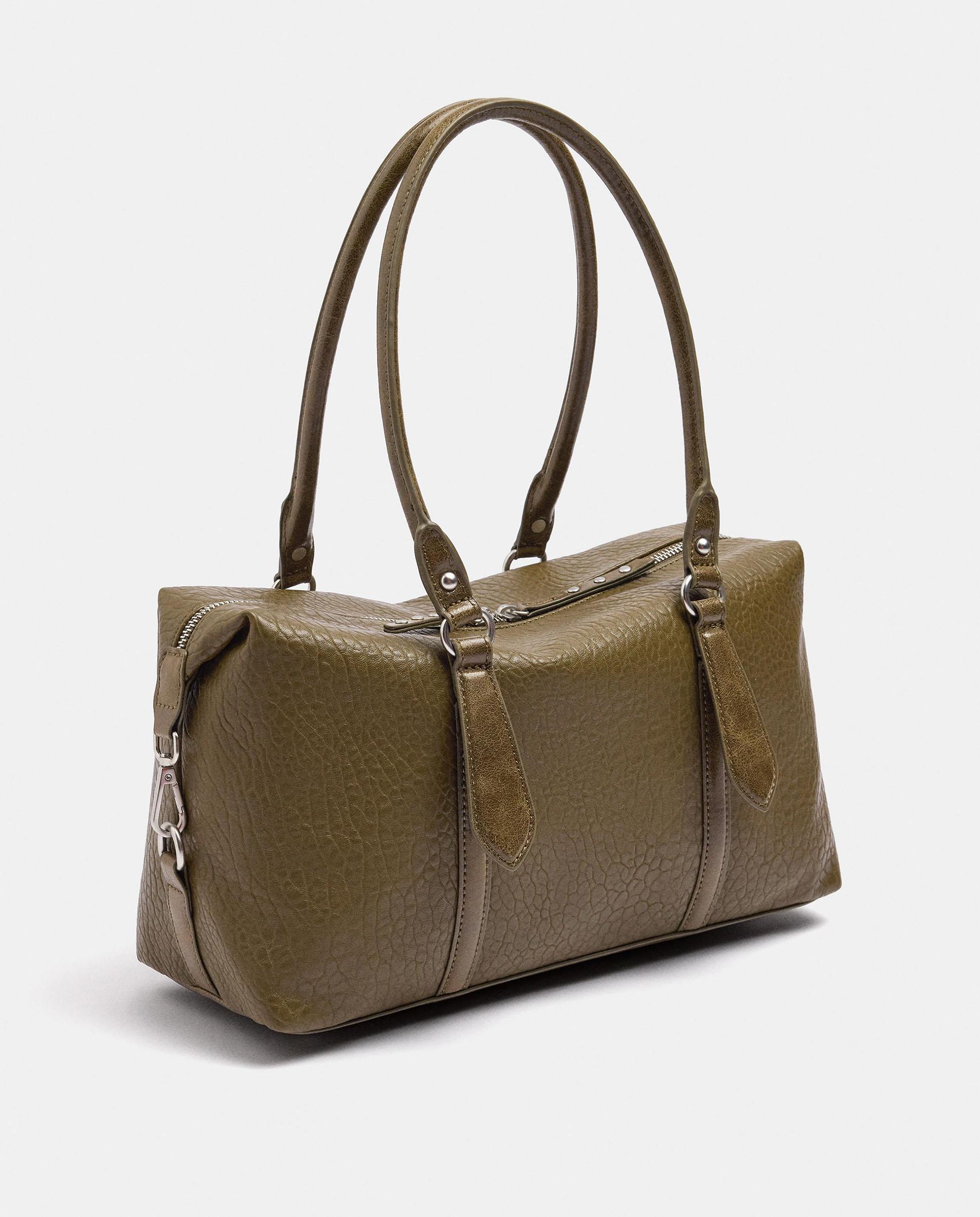 Bolso de hombro con cierre de cremallera en liso - Parfois - Kaki Kaki-2