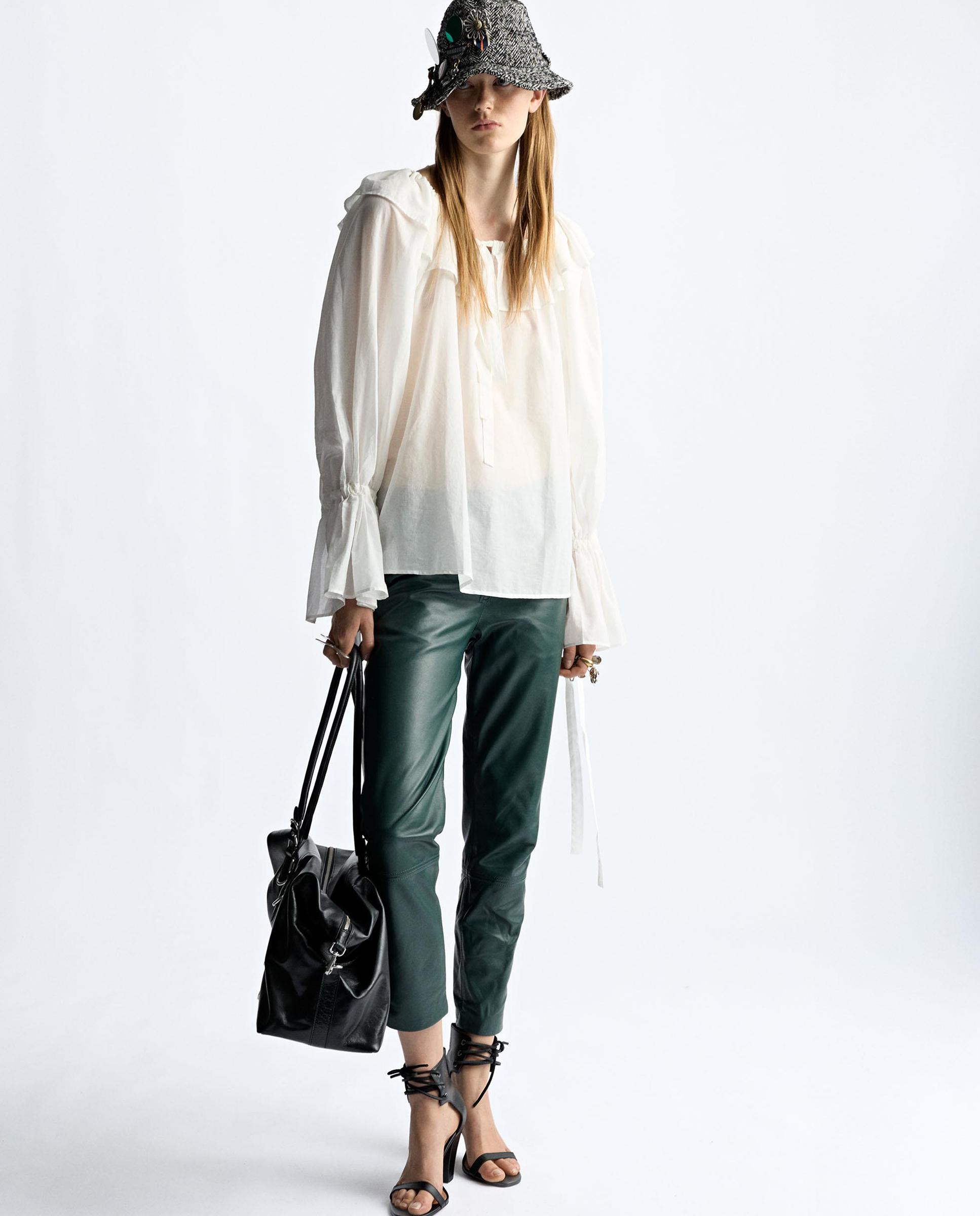 Blusa de muier 100% algodón con volantes - Parfois - Blanco Blanco-2